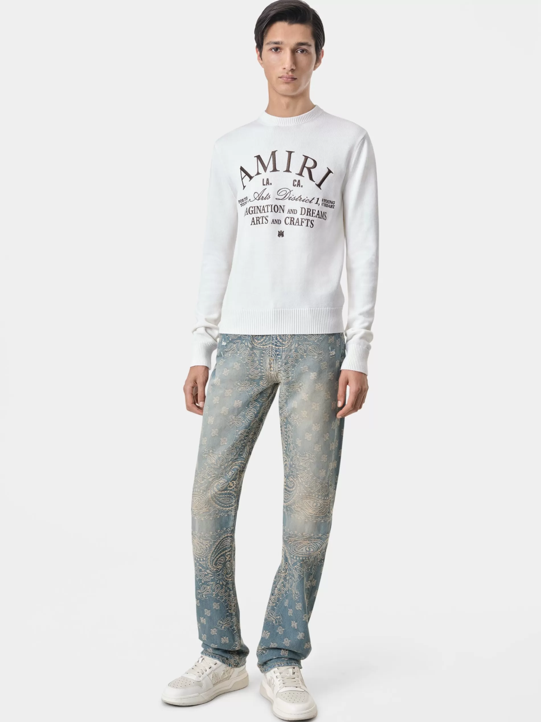 AMIRI Knitwear> ARTS DISTRICT CREWNECK Alabaster