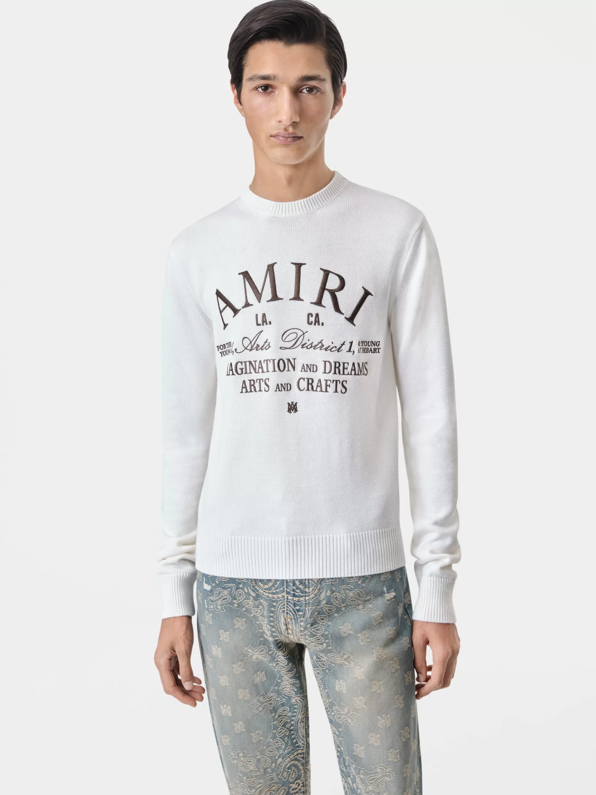 AMIRI Knitwear> ARTS DISTRICT CREWNECK Alabaster