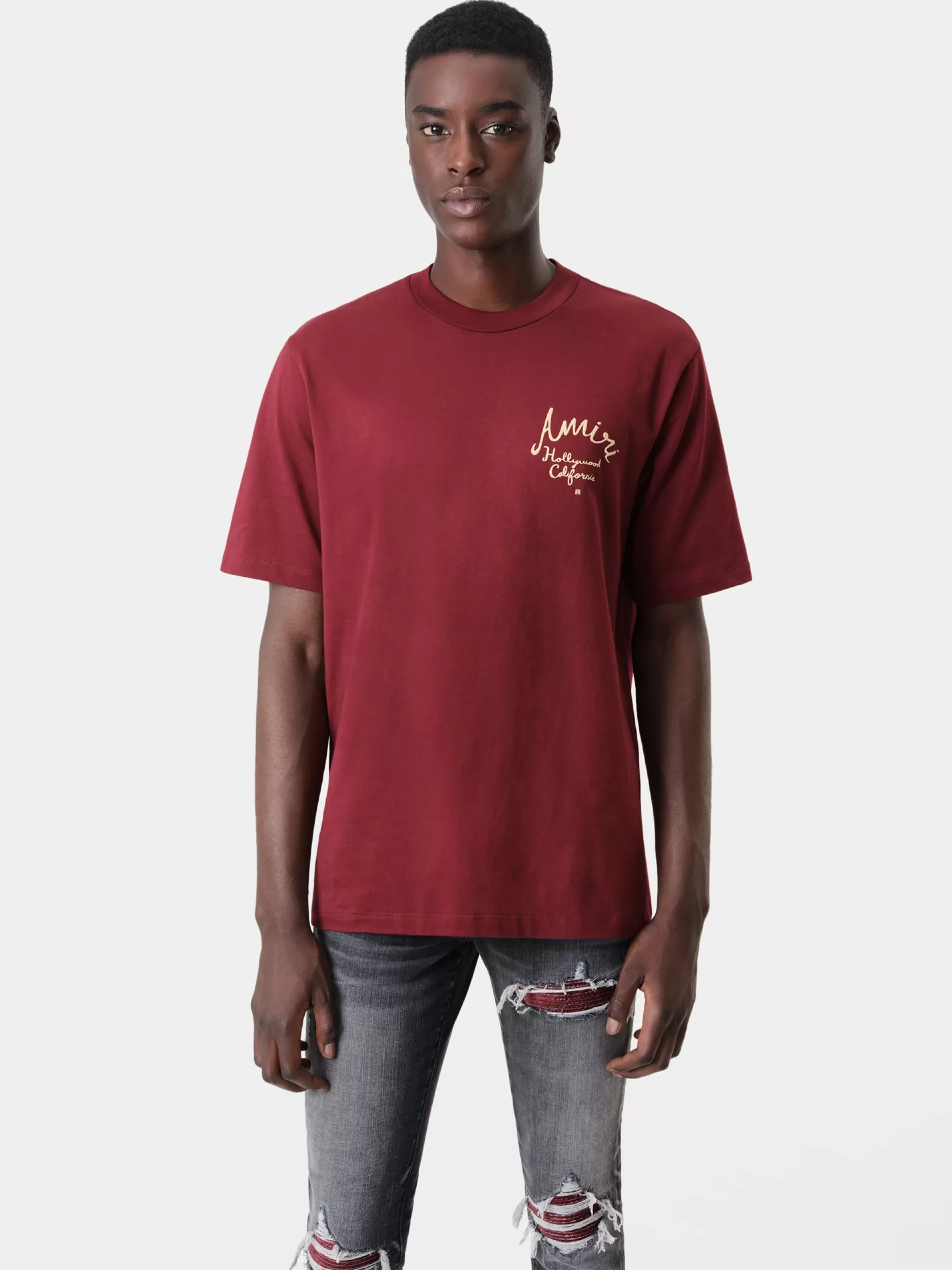 AMIRI Tees> HOLLYWOOD TEE Burgundy