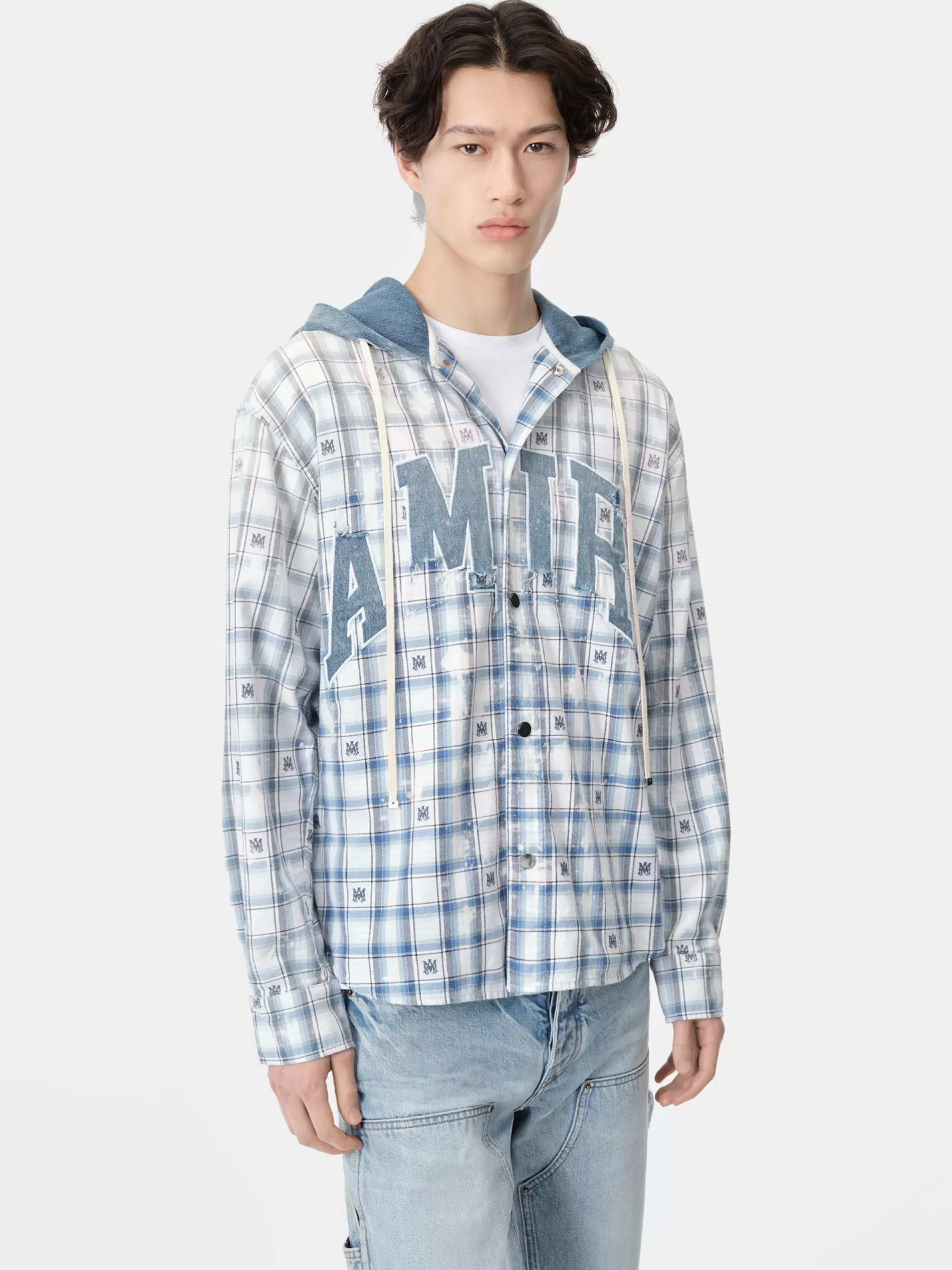 AMIRI Shirts> HOODED OVERSHIRT Cerulean