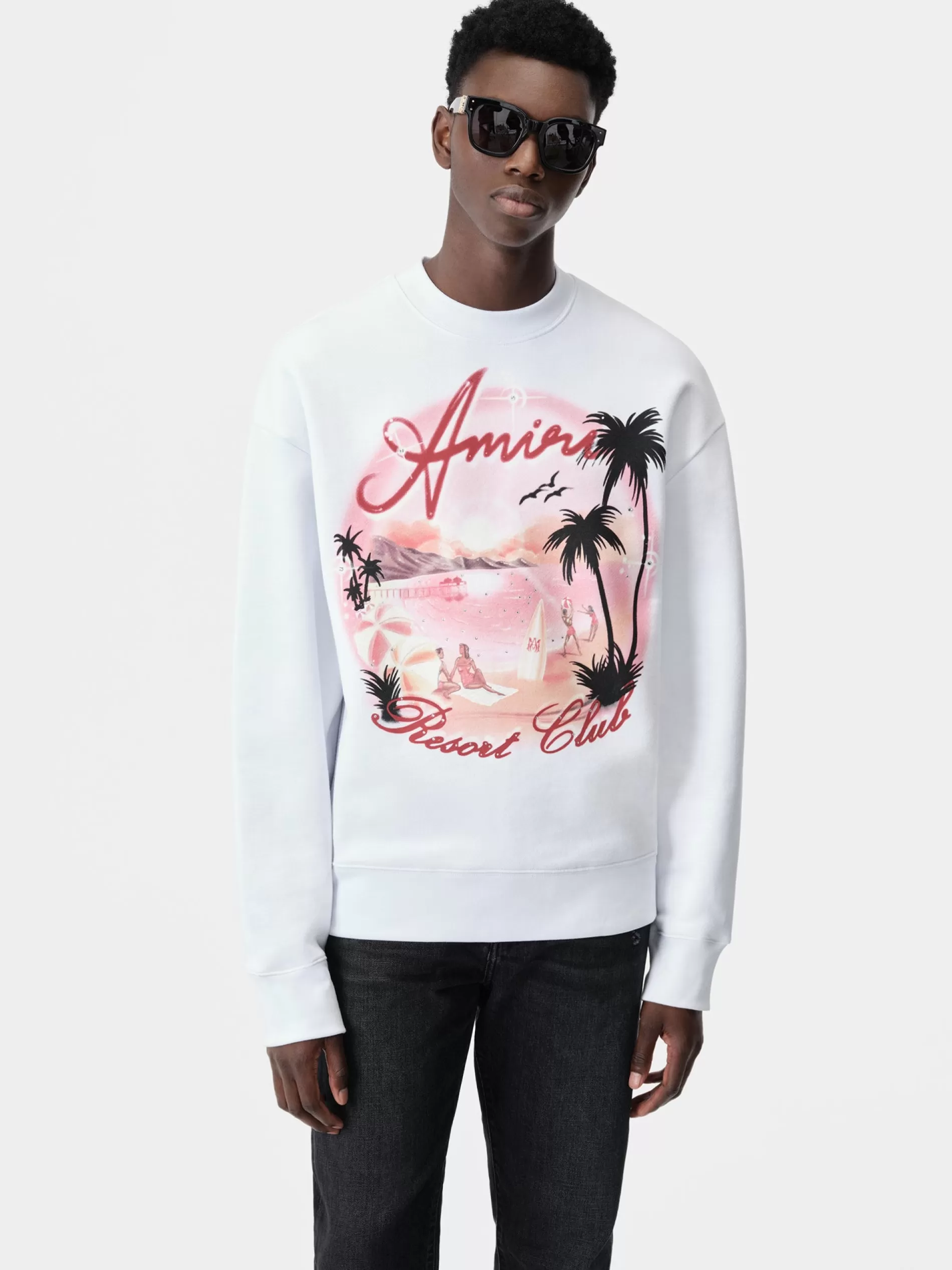 AMIRI Sweatshirts> PARADISE AIRBRUSH CREW White