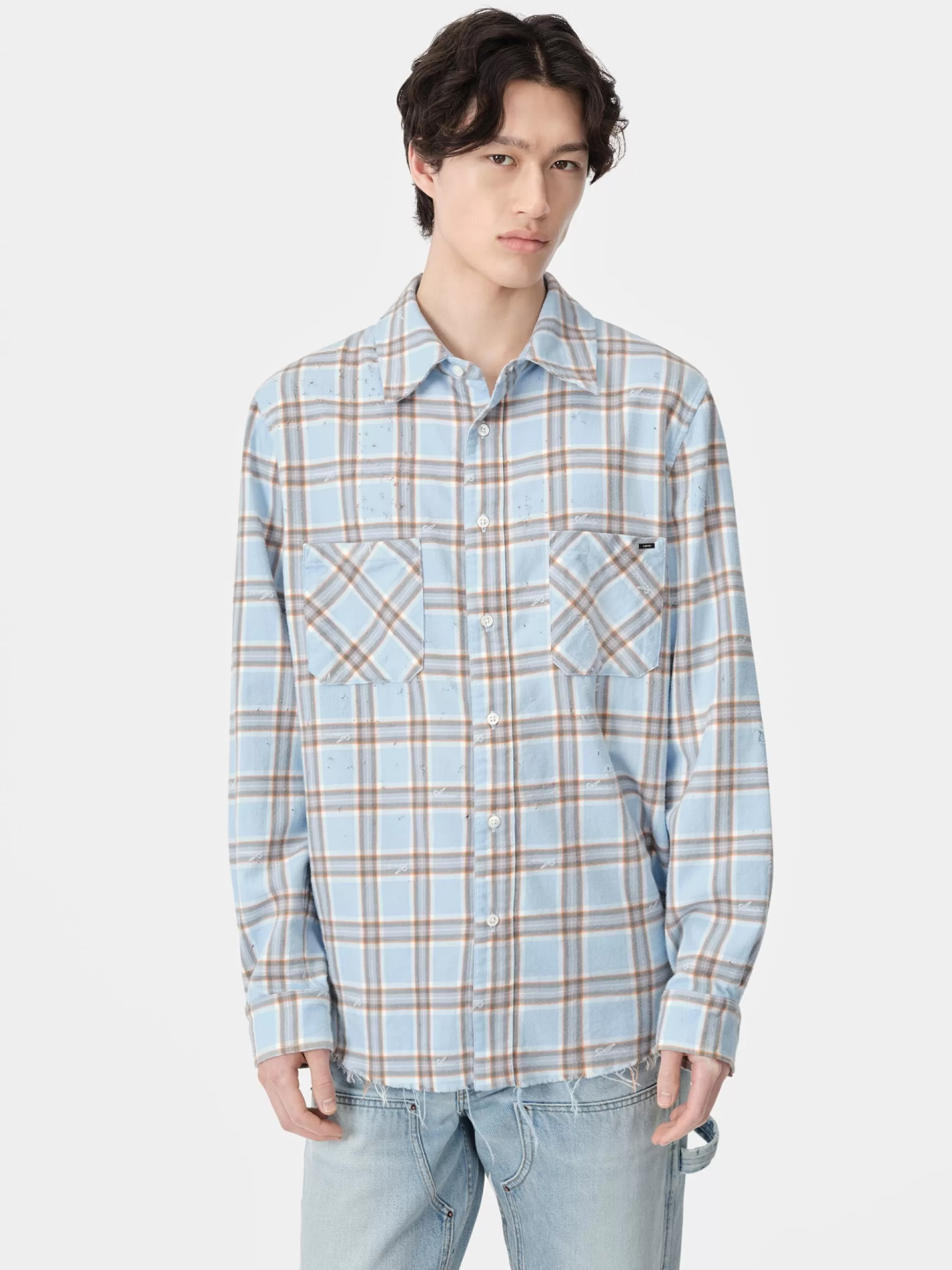 AMIRI Shirts> SHOTGUN FLANNEL Sea Blue