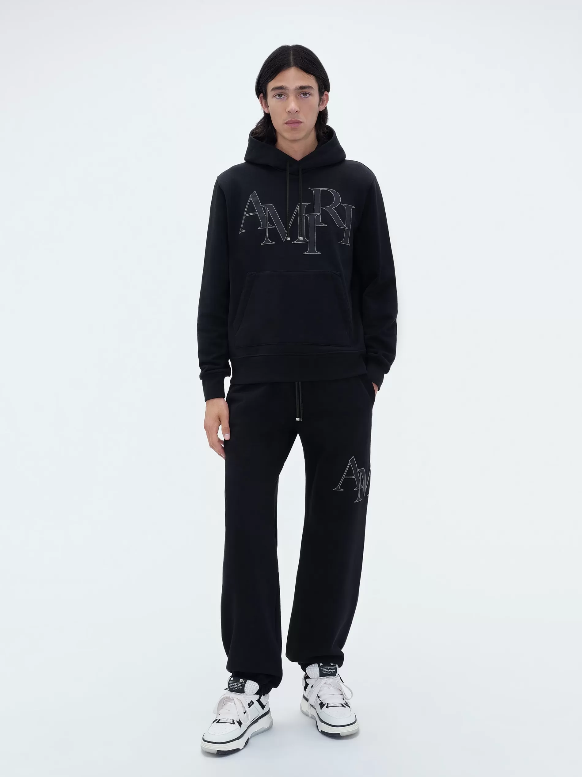 AMIRI Sweatshirts> STAGGERED LOGO HOODIE BLACK