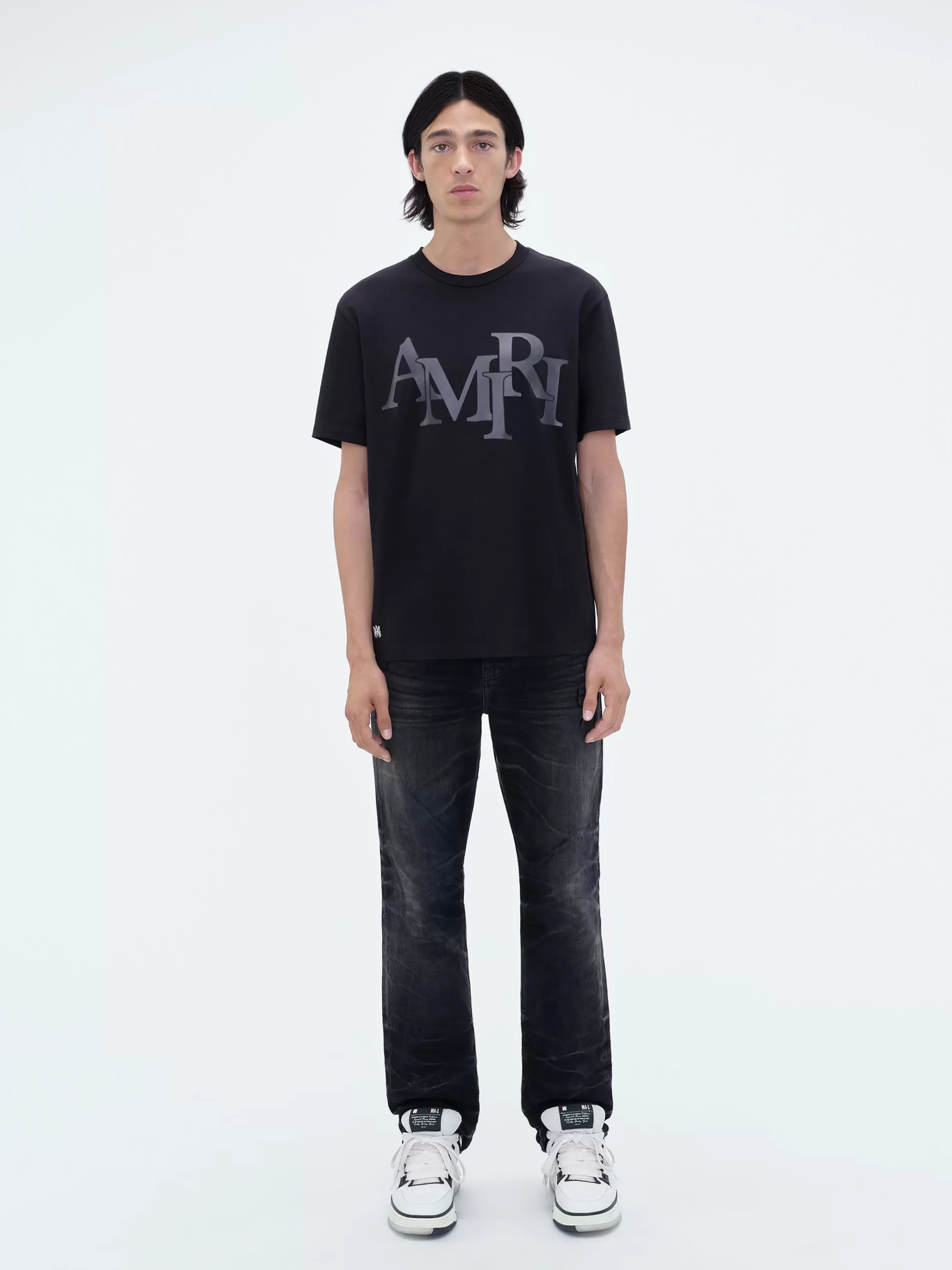 AMIRI Tees> STAGGERED LOGO TEE BLACK