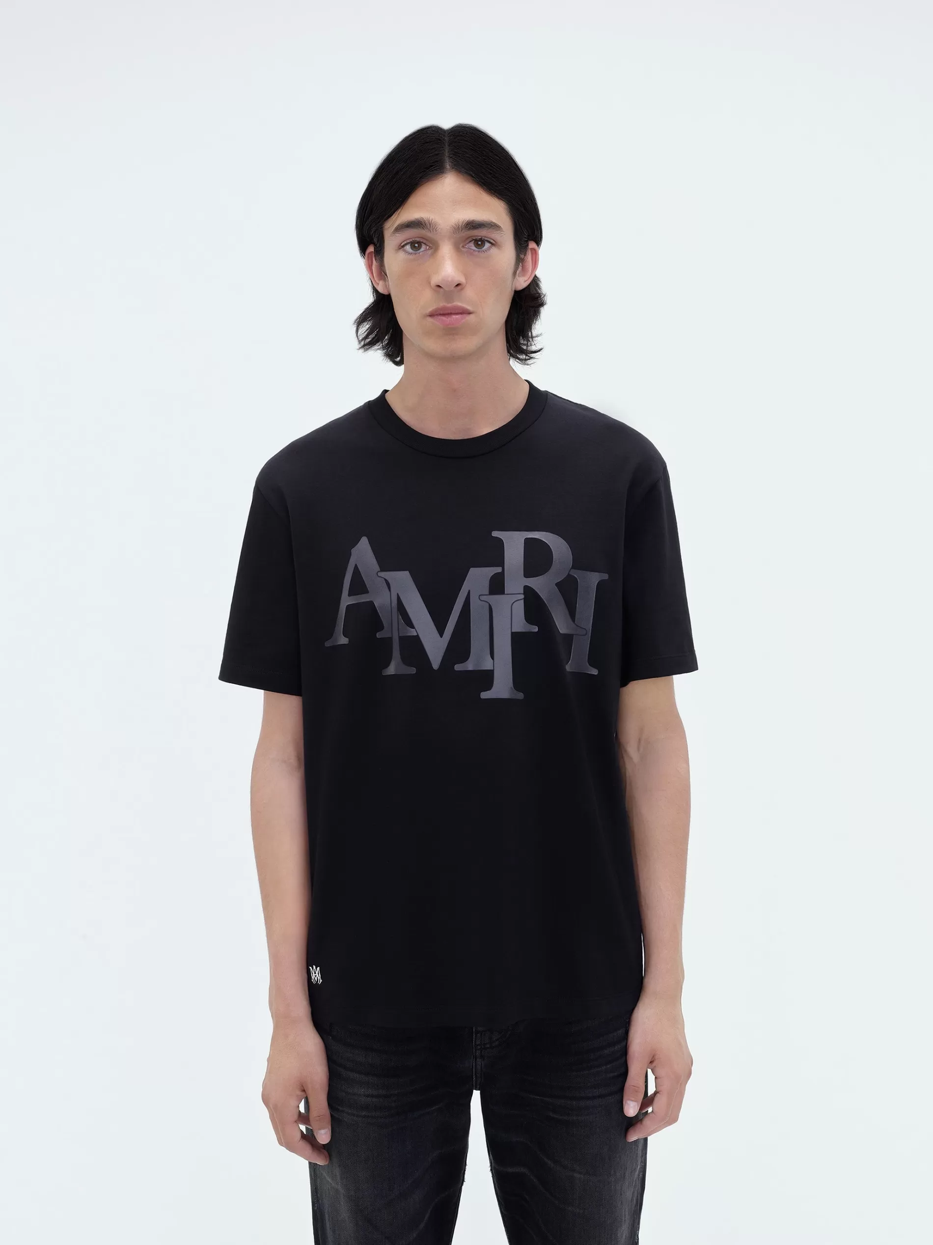 AMIRI Tees> STAGGERED LOGO TEE BLACK