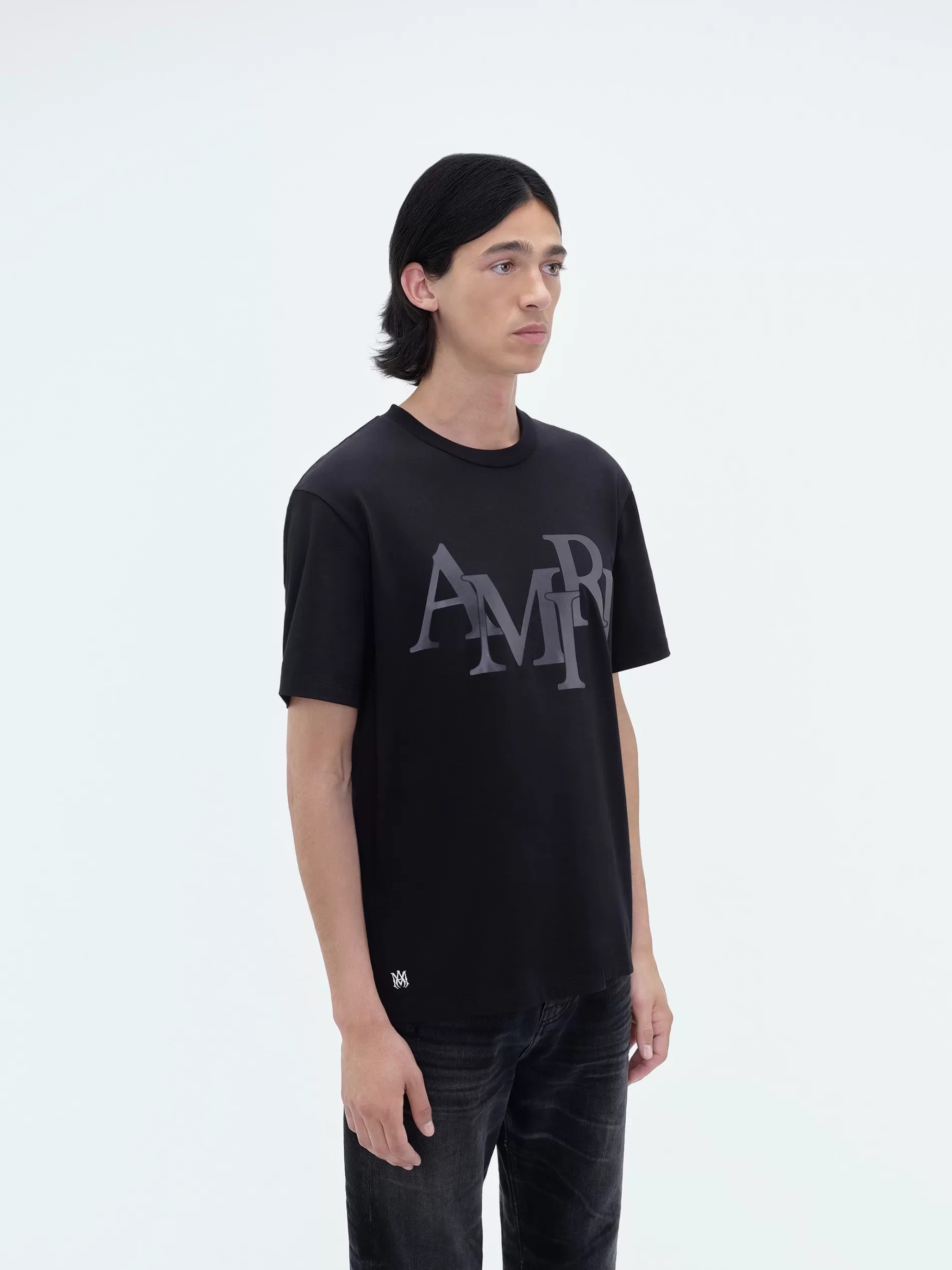 AMIRI Tees> STAGGERED LOGO TEE BLACK