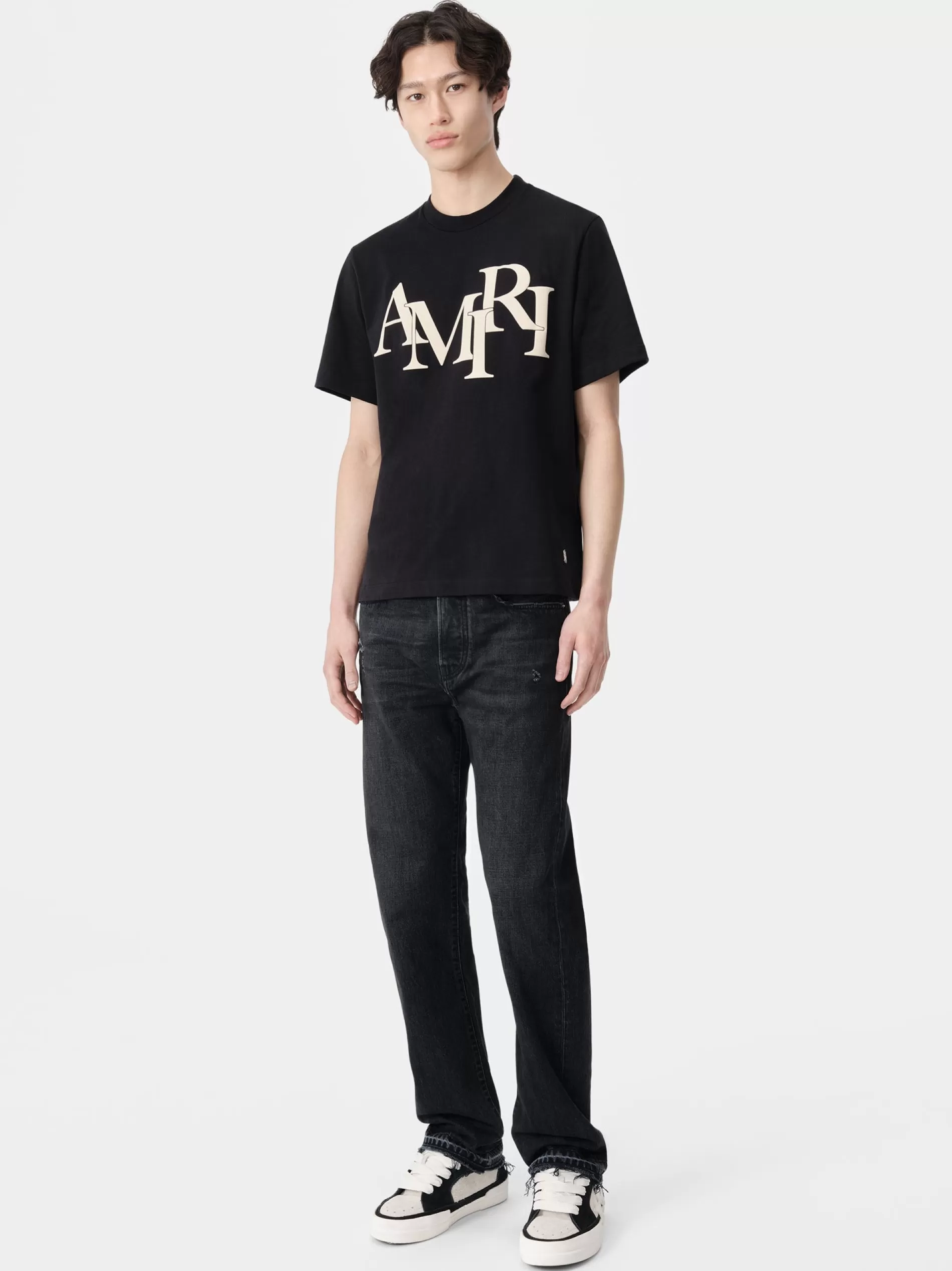 AMIRI Tees> STAGGERED TEE BLACK