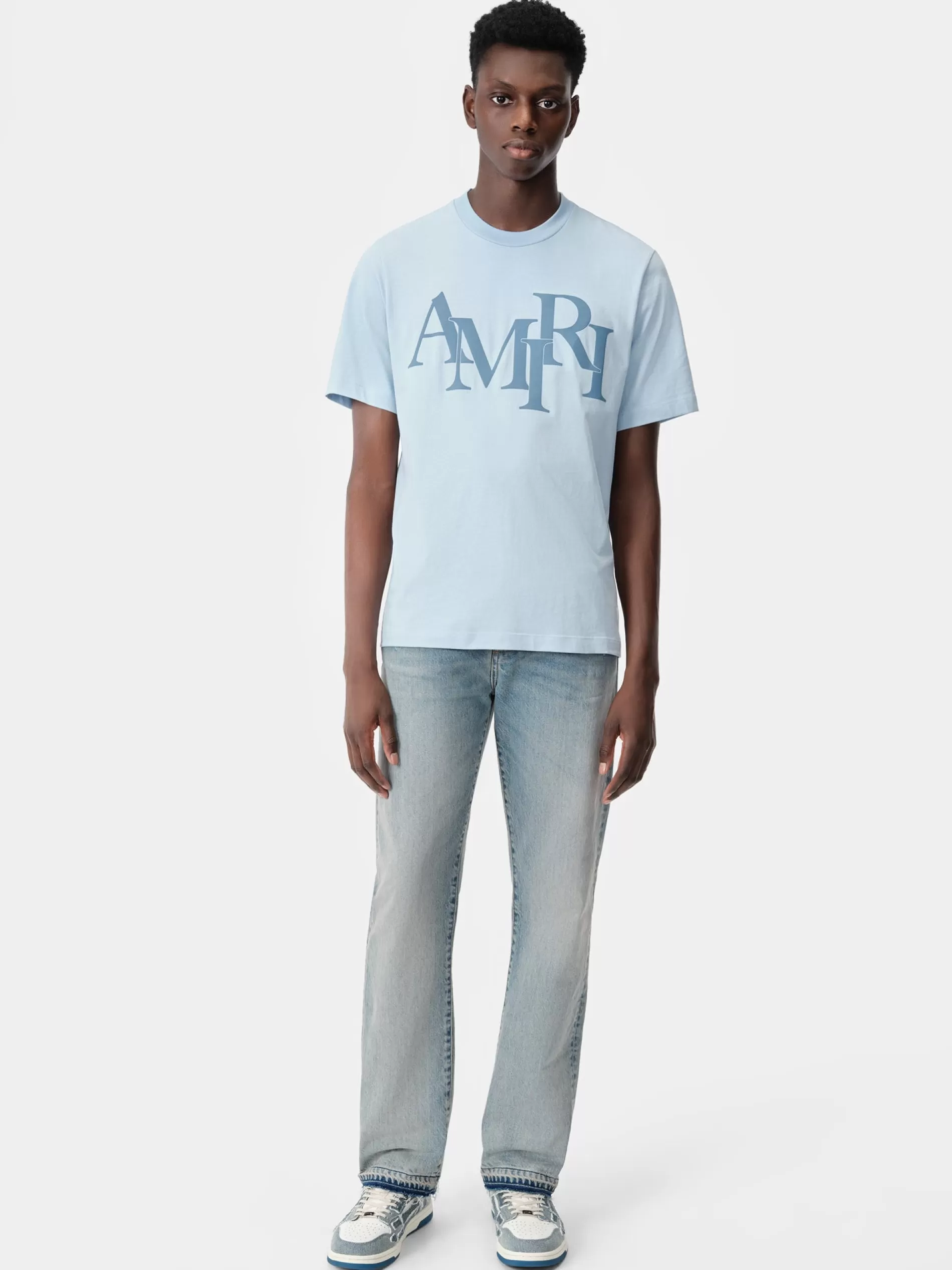 AMIRI Tees> STAGGERED TEE Cerulean