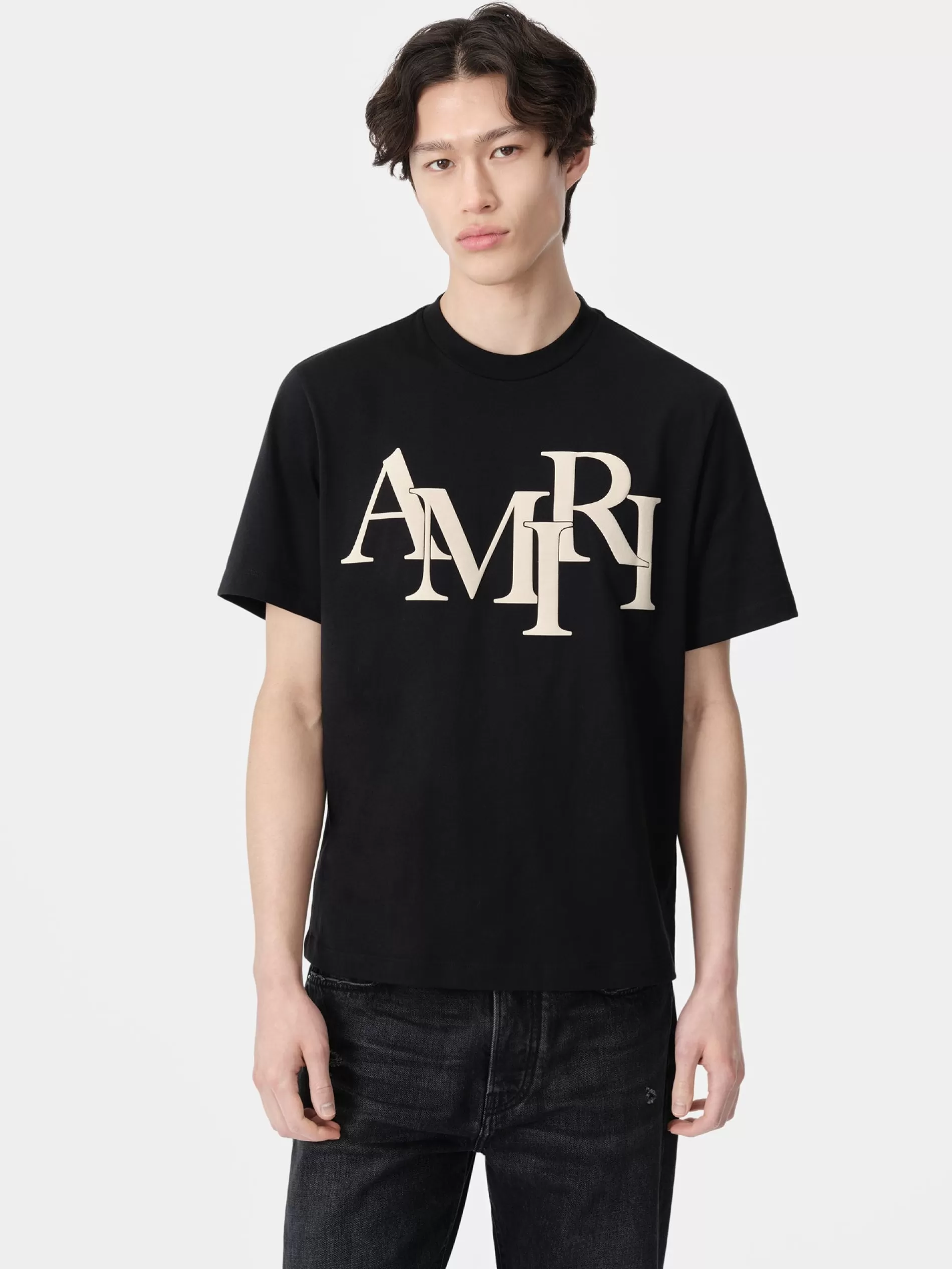 AMIRI Tees> STAGGERED TEE BLACK