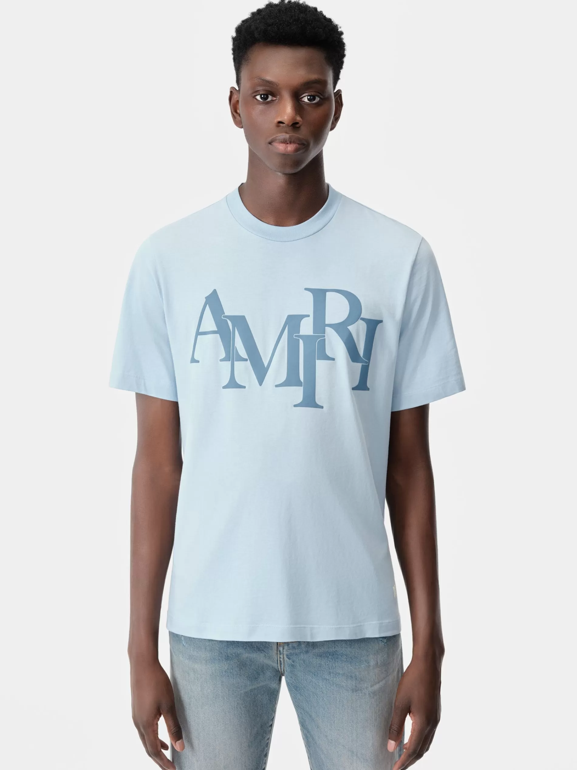 AMIRI Tees> STAGGERED TEE Cerulean