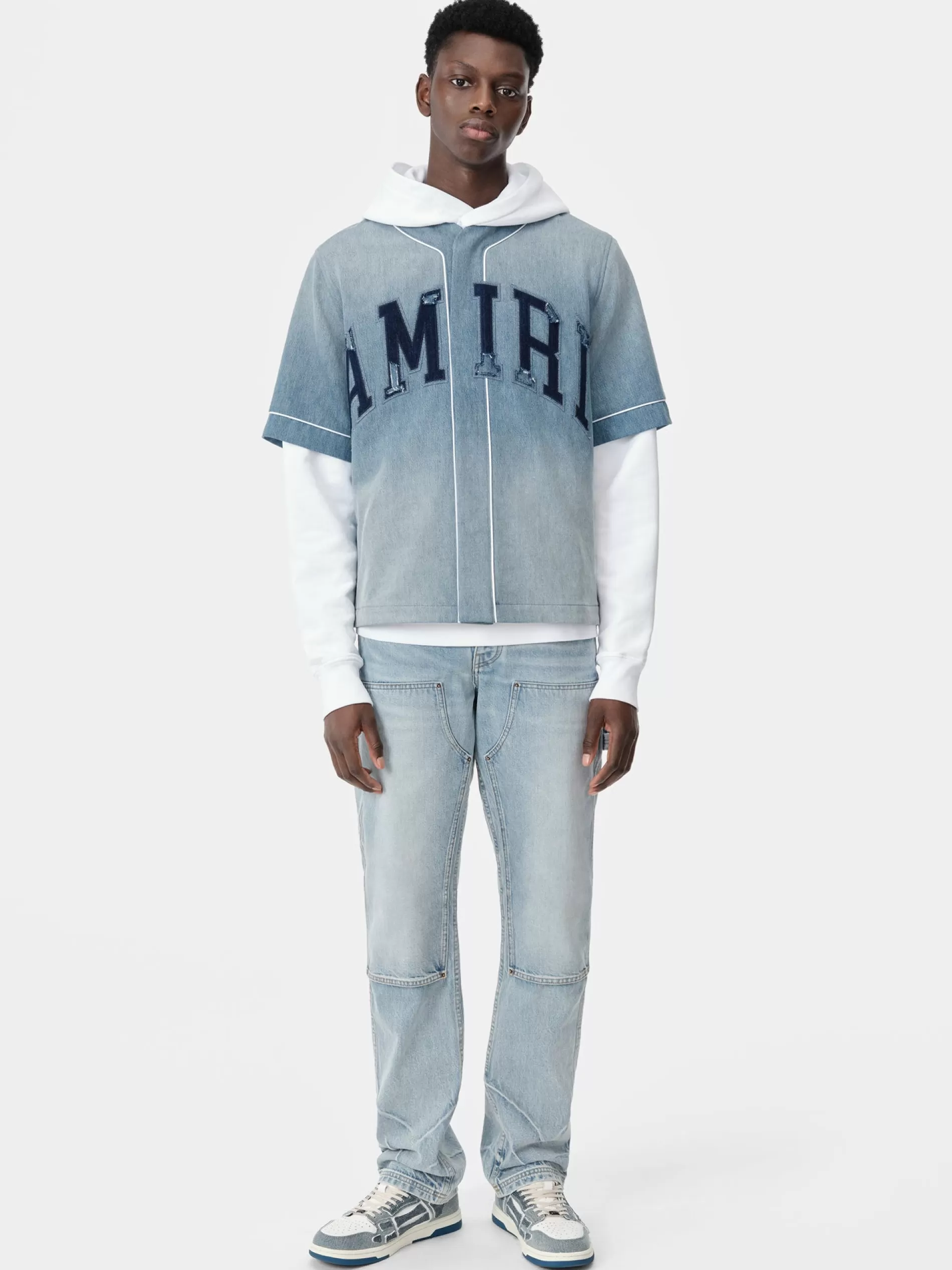 AMIRI Denim> SUNFADED BASEBALL SHIRT PERFECT INDIGO