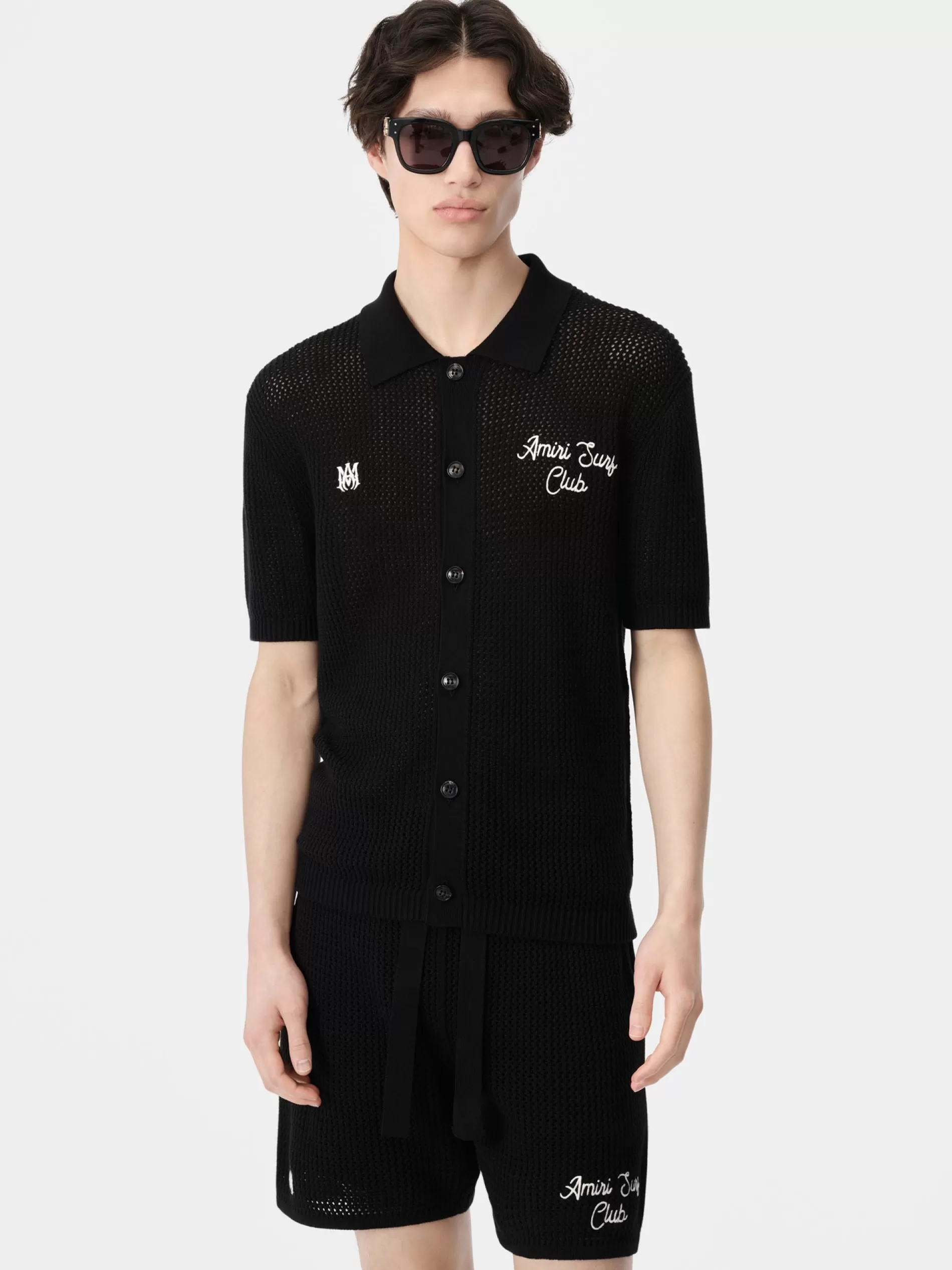 AMIRI Knitwear | Shirts> SURF CLUB CROTCHET POLO BLACK