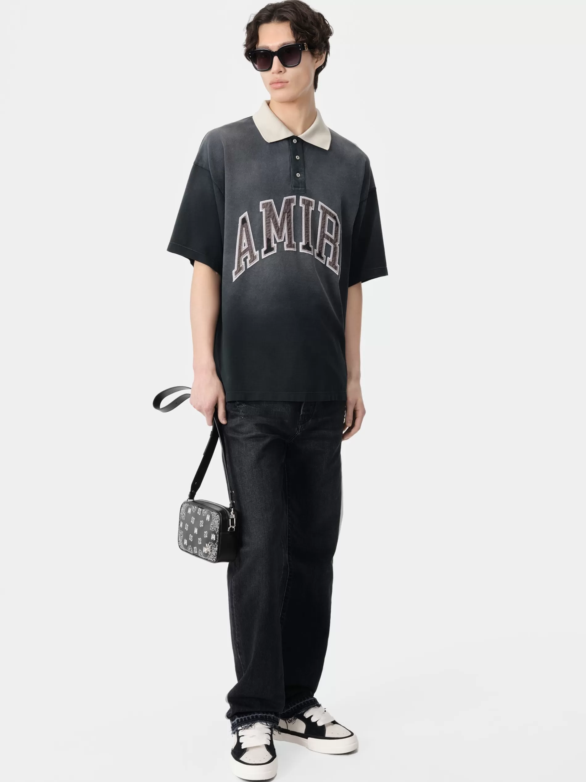 AMIRI Tees> VINTAGE OVERSIZED POLO BLACK