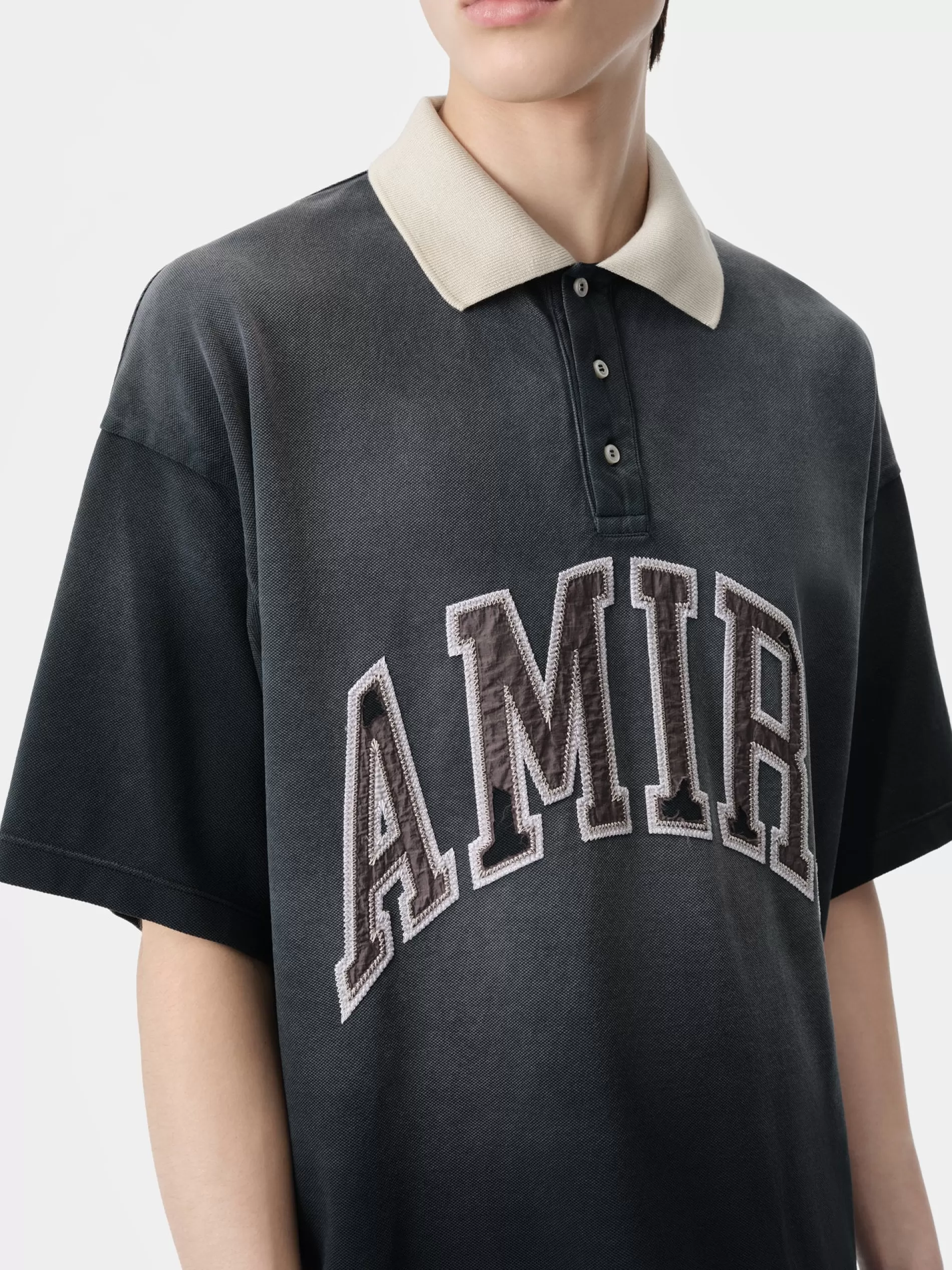 AMIRI Tees> VINTAGE OVERSIZED POLO BLACK