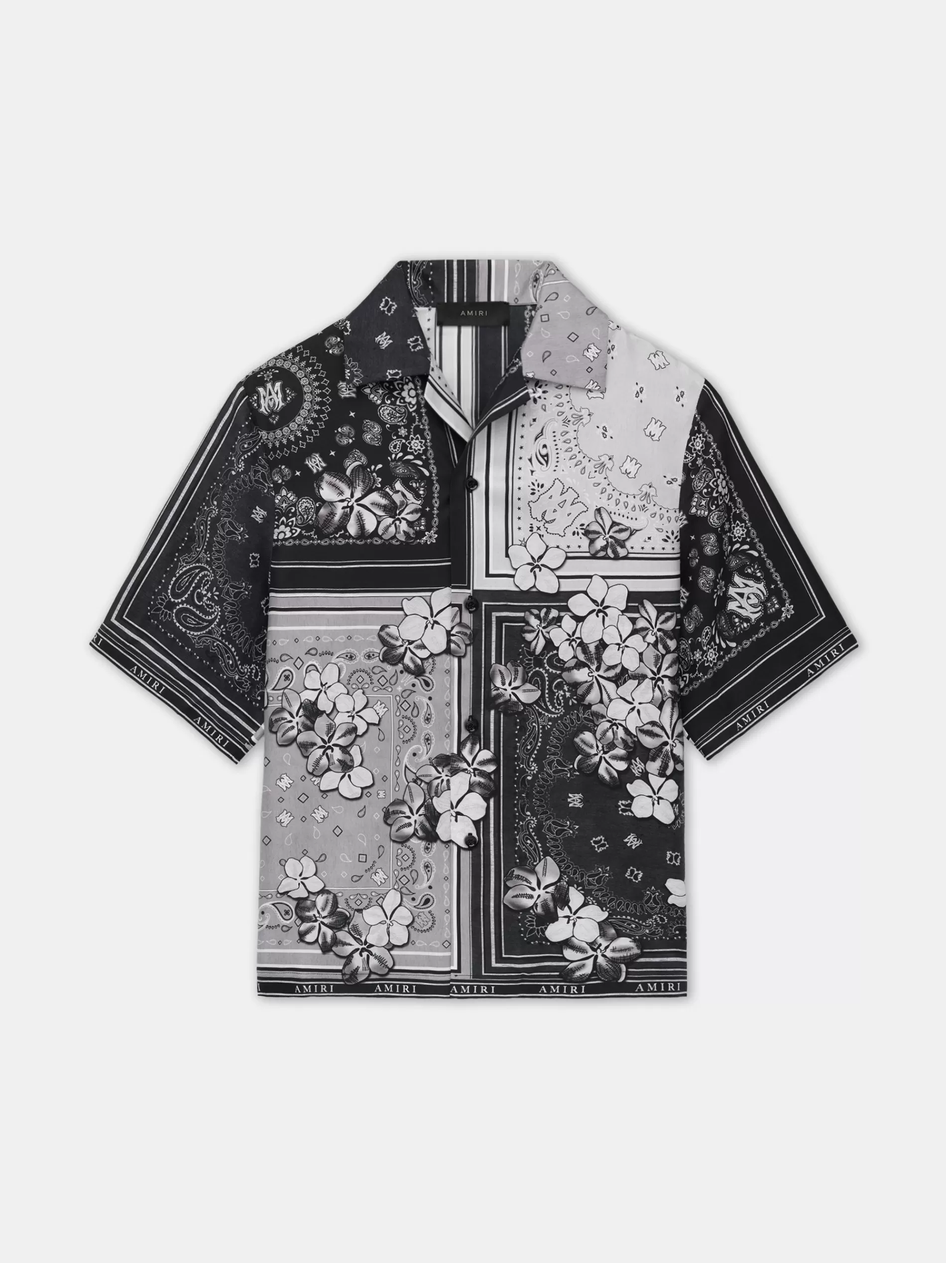 AMIRI Shirts>BANDANA FLORAL BOWLING SHIRT BLACK