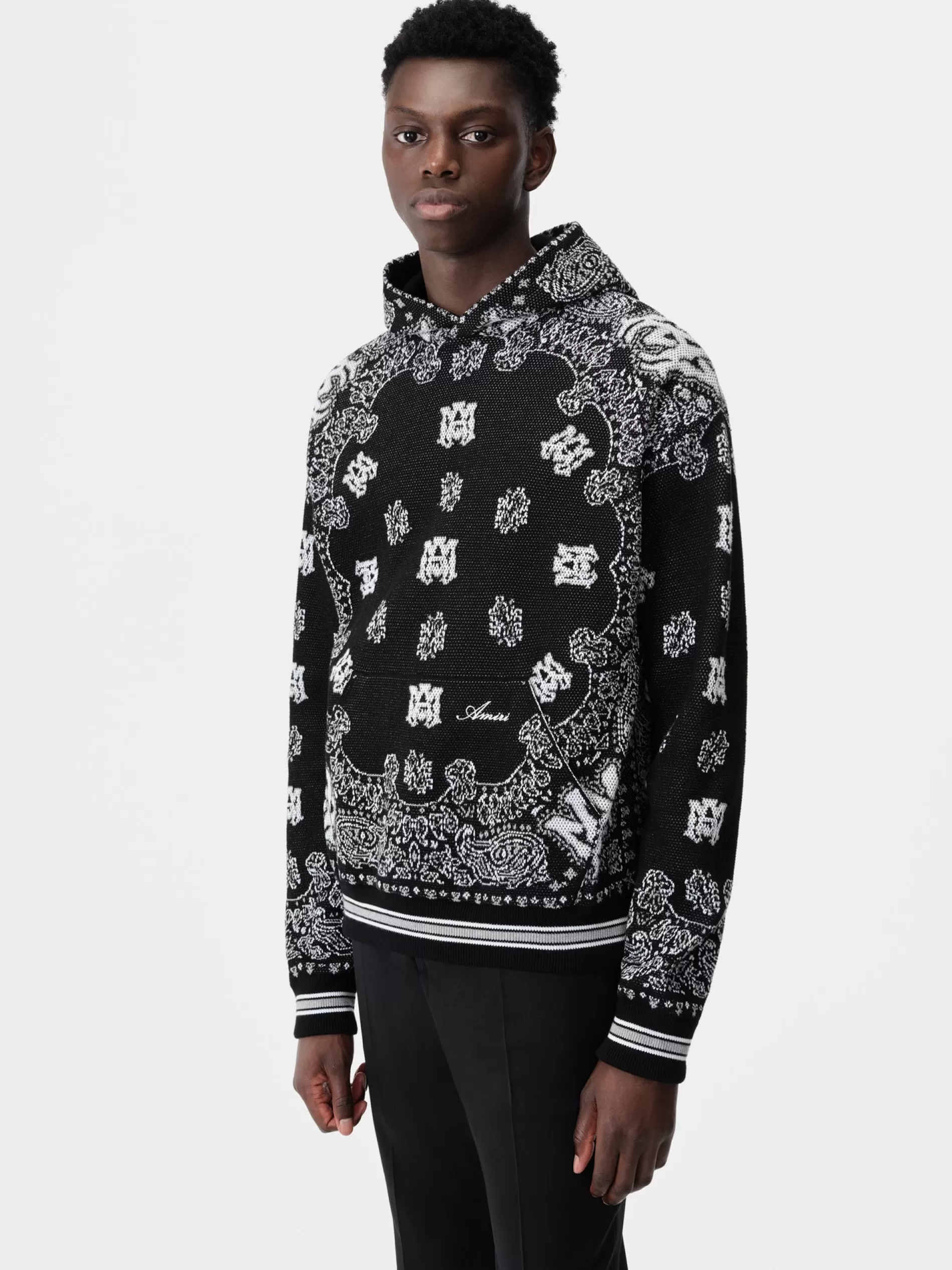 AMIRI Knitwear>BANDANA HOODIE BLACK