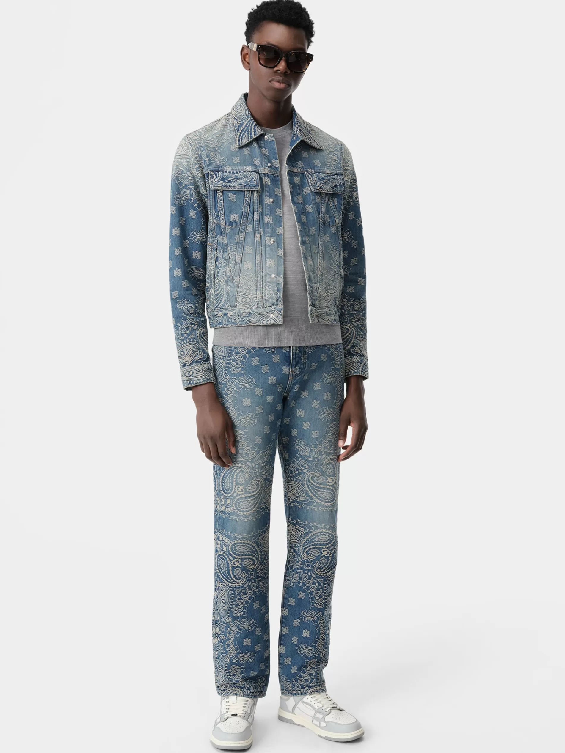 AMIRI Denim>BANDANA JACQUARD MA TRUCKER JACKET Dark Indigo