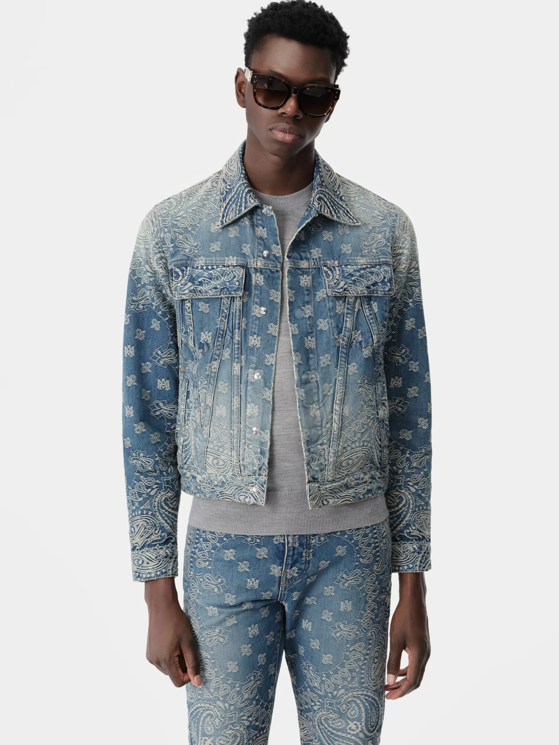 AMIRI Denim>BANDANA JACQUARD MA TRUCKER JACKET Dark Indigo