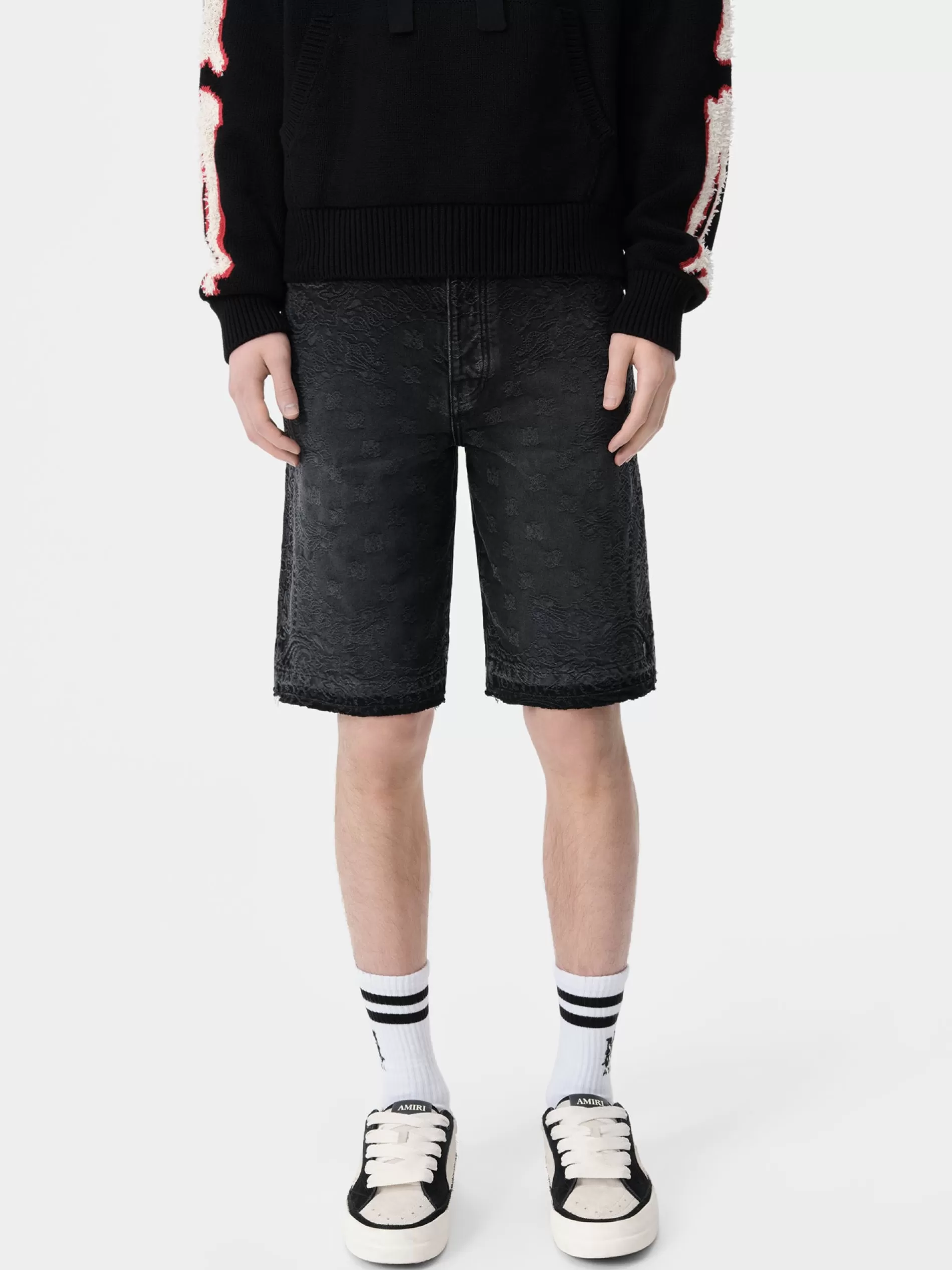 AMIRI Denim>BANDANA JACQUARD SKATER SHORT Vintage Black