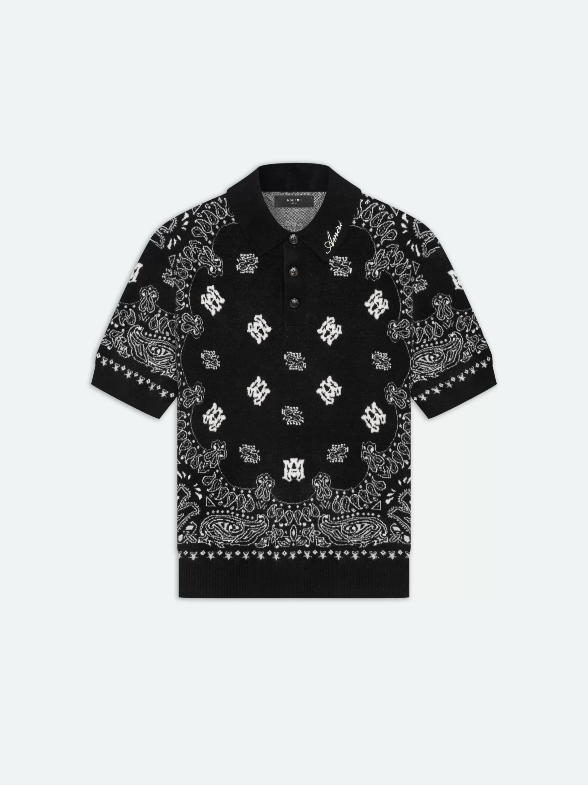 AMIRI Knitwear | Shirts>BANDANA SHORT SLEEVE POLO BLACK