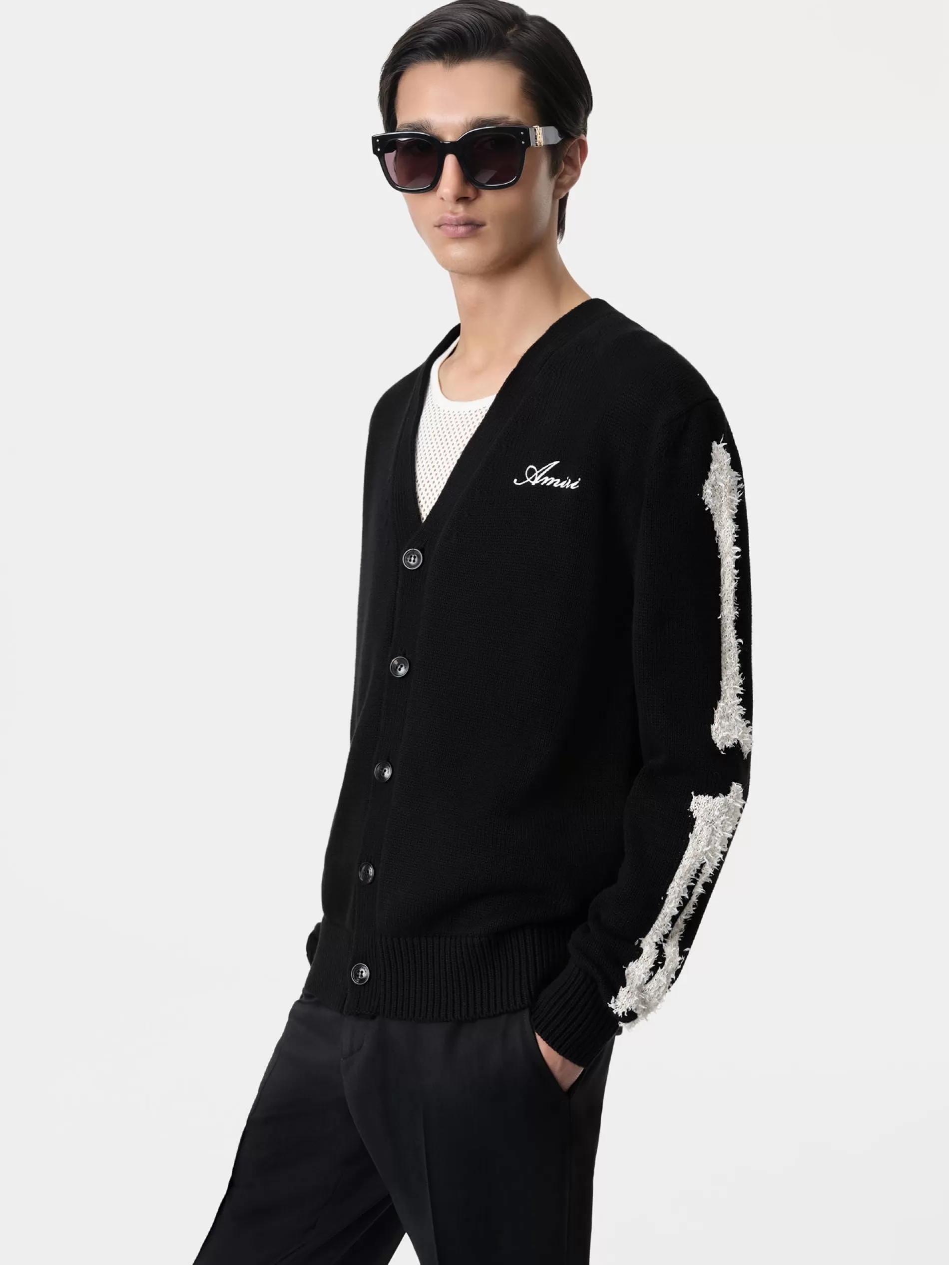 AMIRI Knitwear>BONES CARDIGAN BLACK