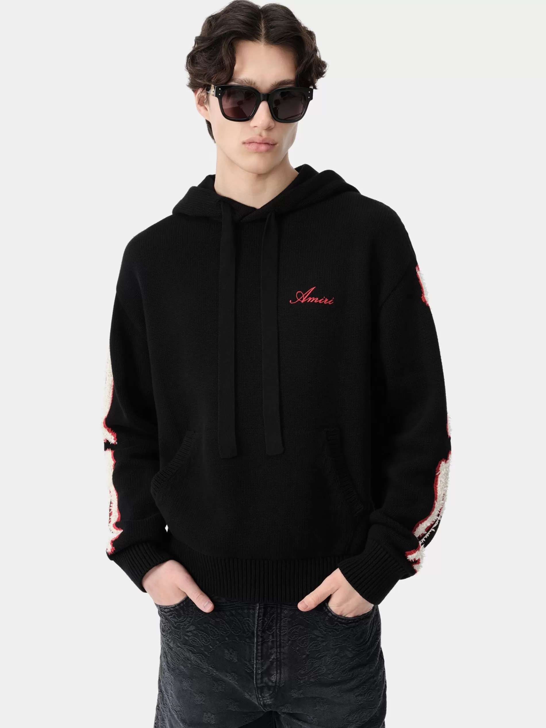 AMIRI Knitwear>BONES HOODIE BLACK