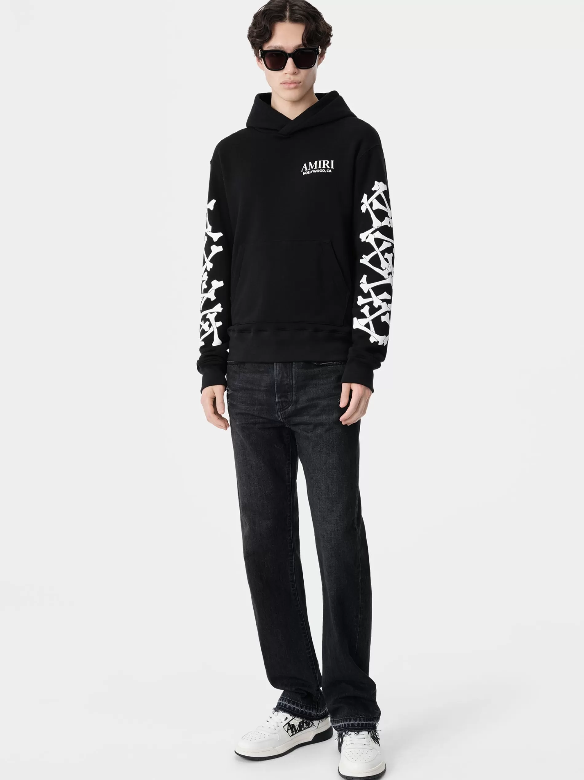 AMIRI Sweatshirts>BONES STACKED HOODIE BLACK