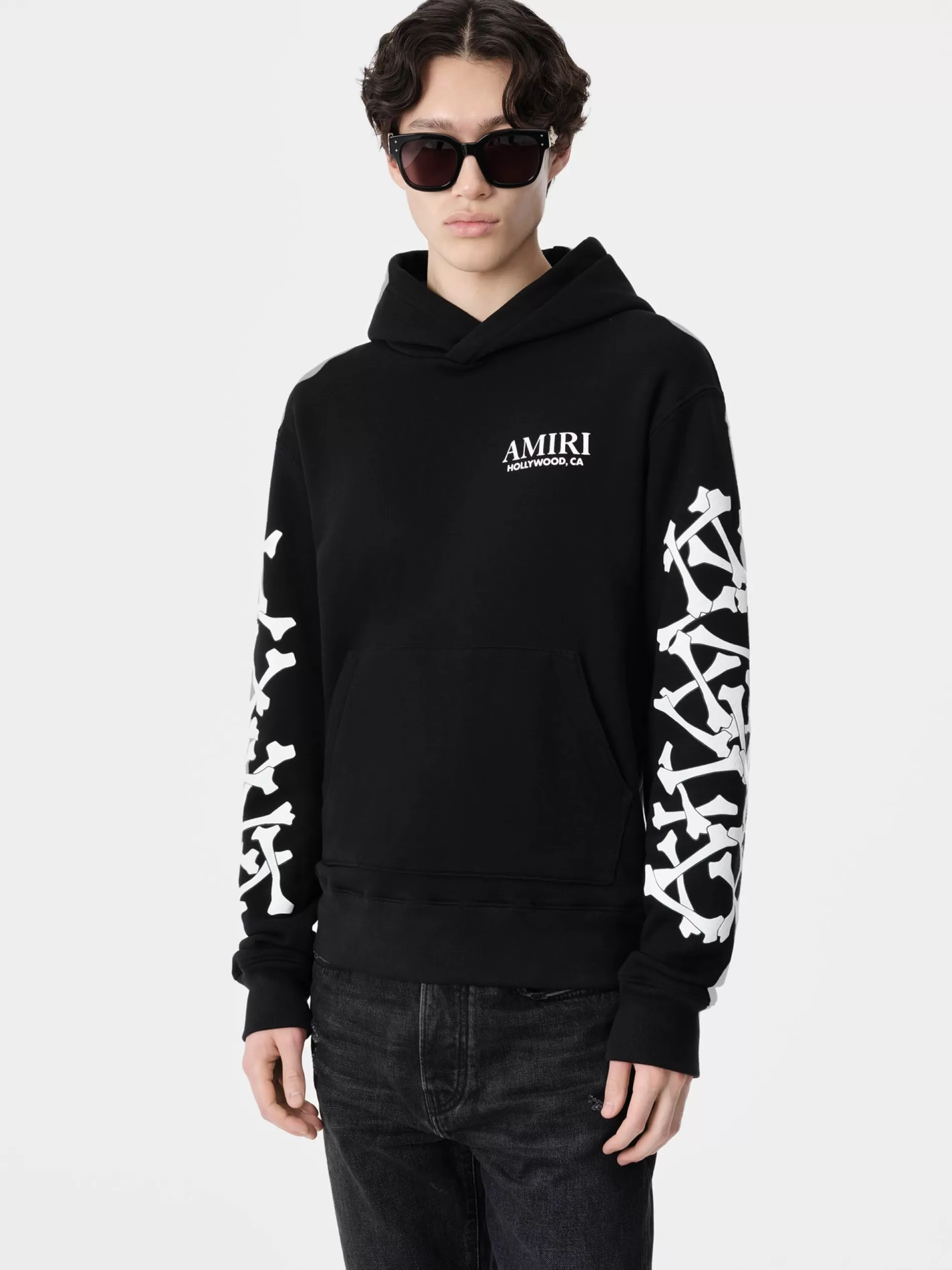 AMIRI Sweatshirts>BONES STACKED HOODIE BLACK