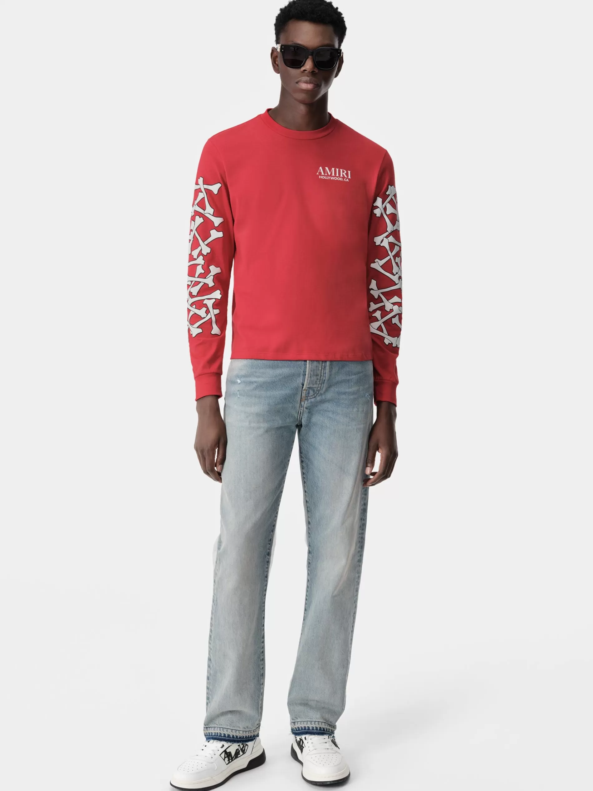 AMIRI Tees>BONES STACKED LONG SLEEVE TEE Red