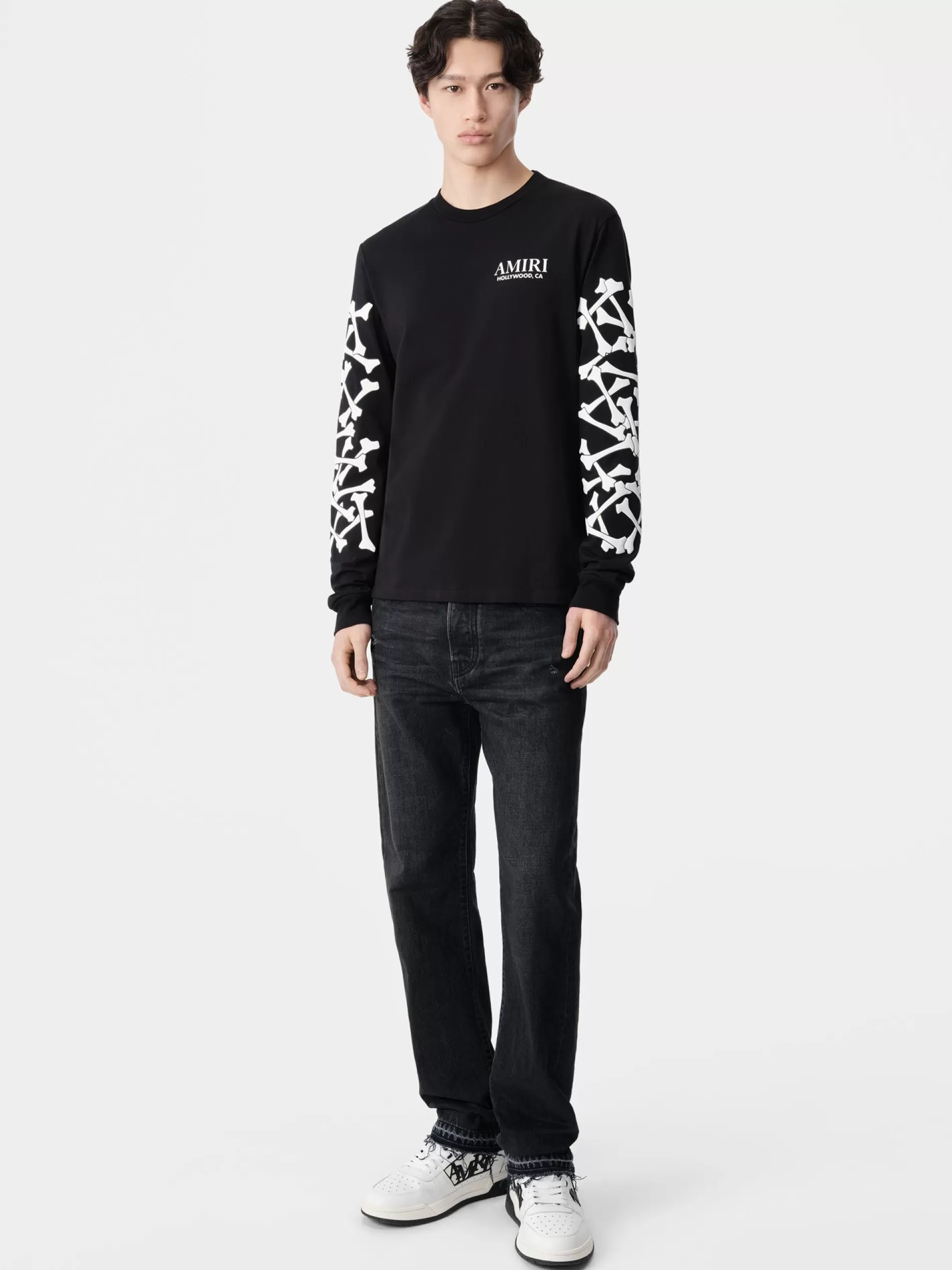 AMIRI Tees>BONES STACKED LONG SLEEVE TEE BLACK