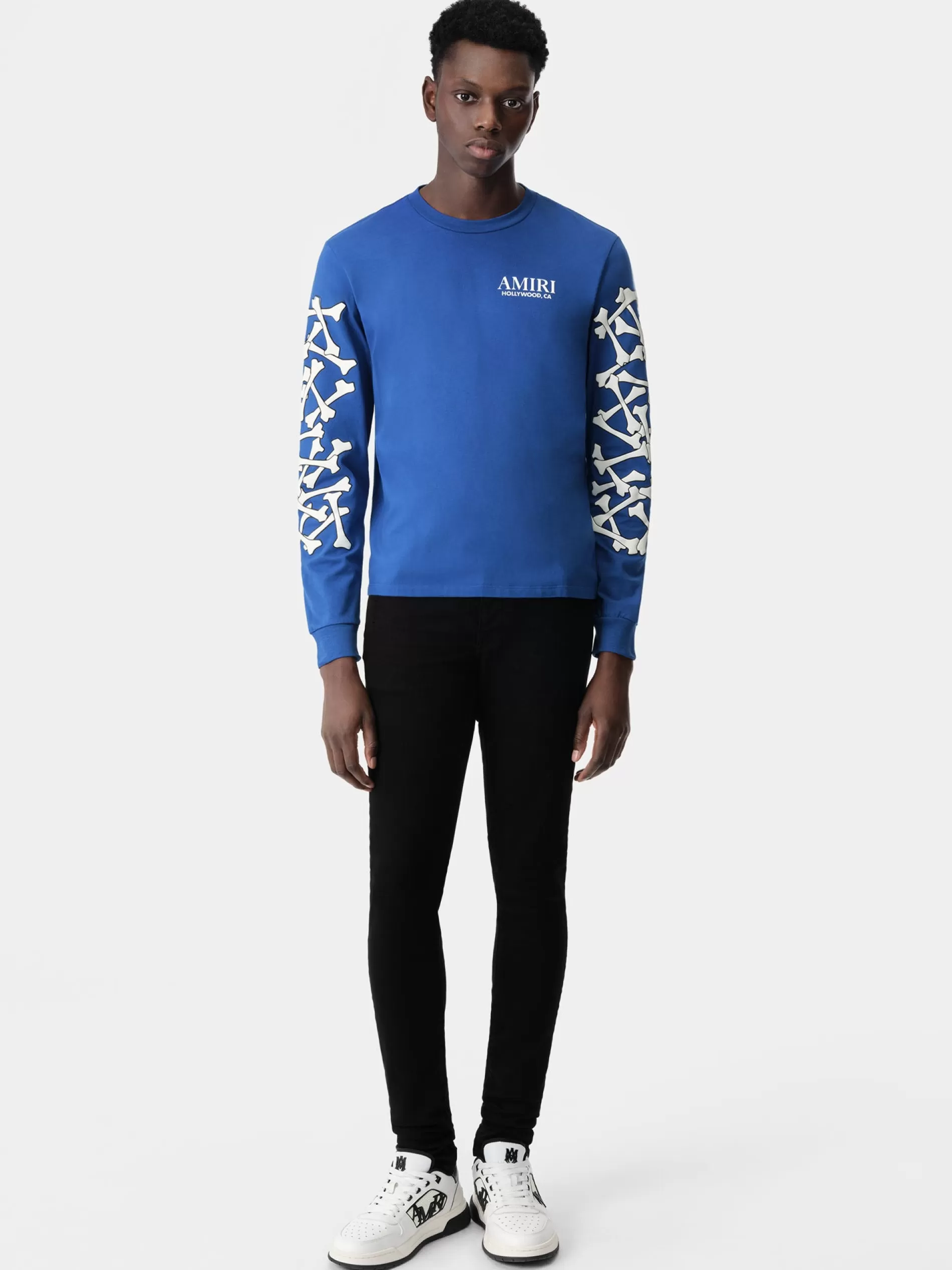 AMIRI Tees>BONES STACKED LONG SLEEVE TEE Blue