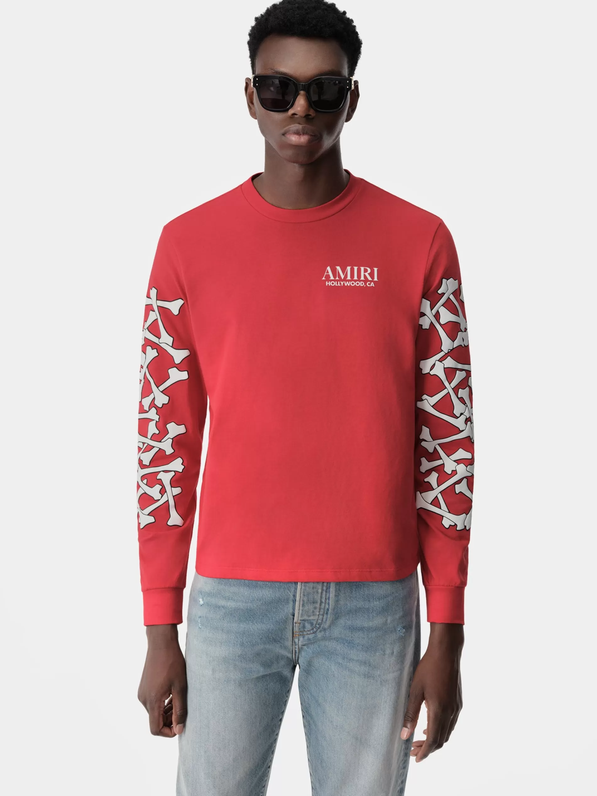 AMIRI Tees>BONES STACKED LONG SLEEVE TEE Red