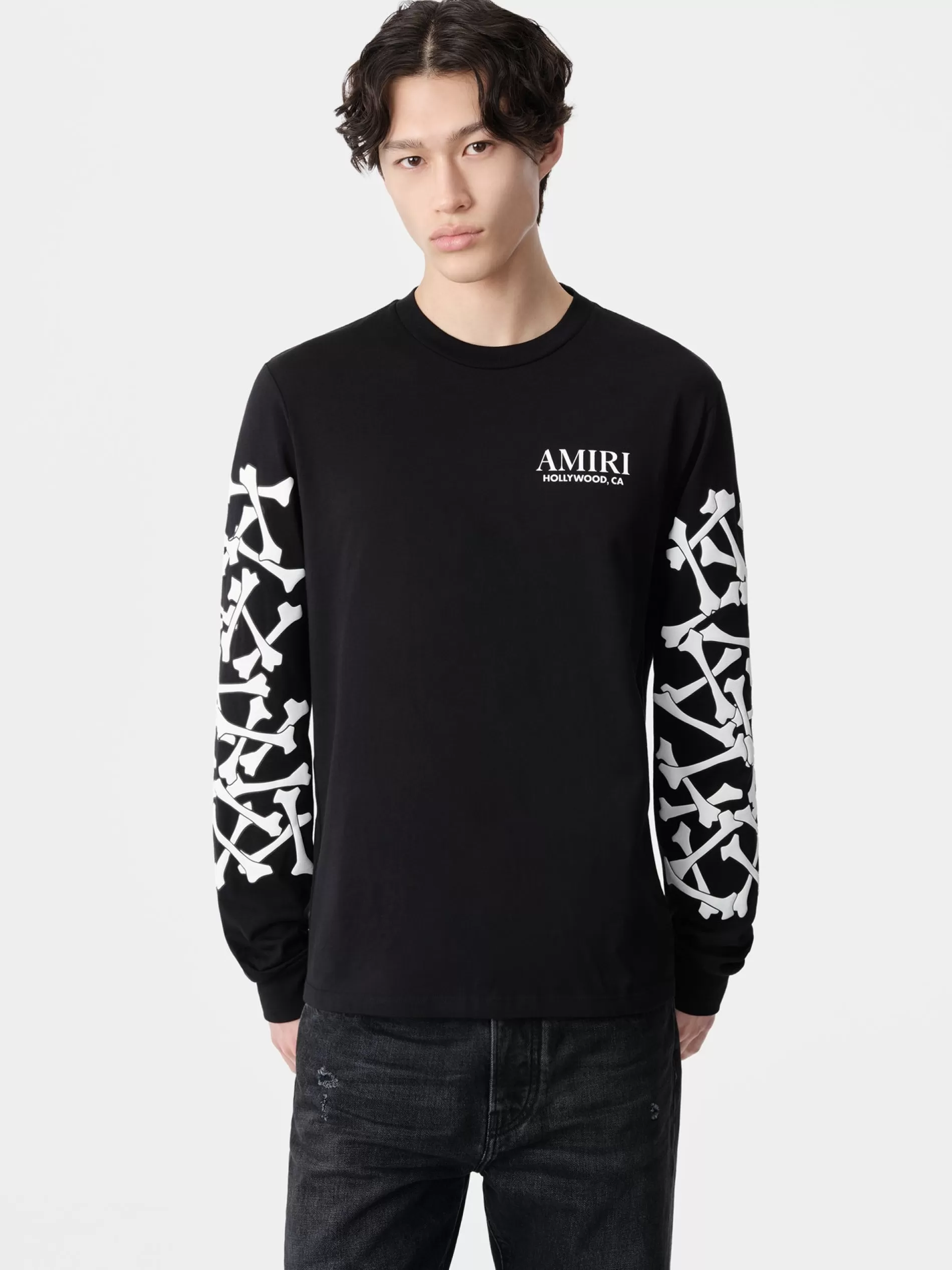 AMIRI Tees>BONES STACKED LONG SLEEVE TEE BLACK