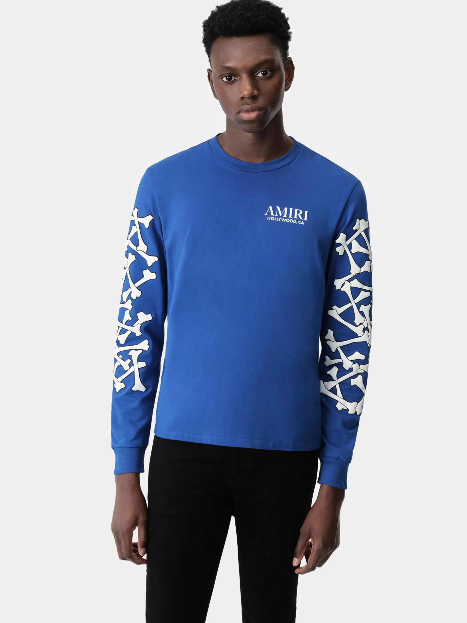 AMIRI Tees>BONES STACKED LONG SLEEVE TEE Blue