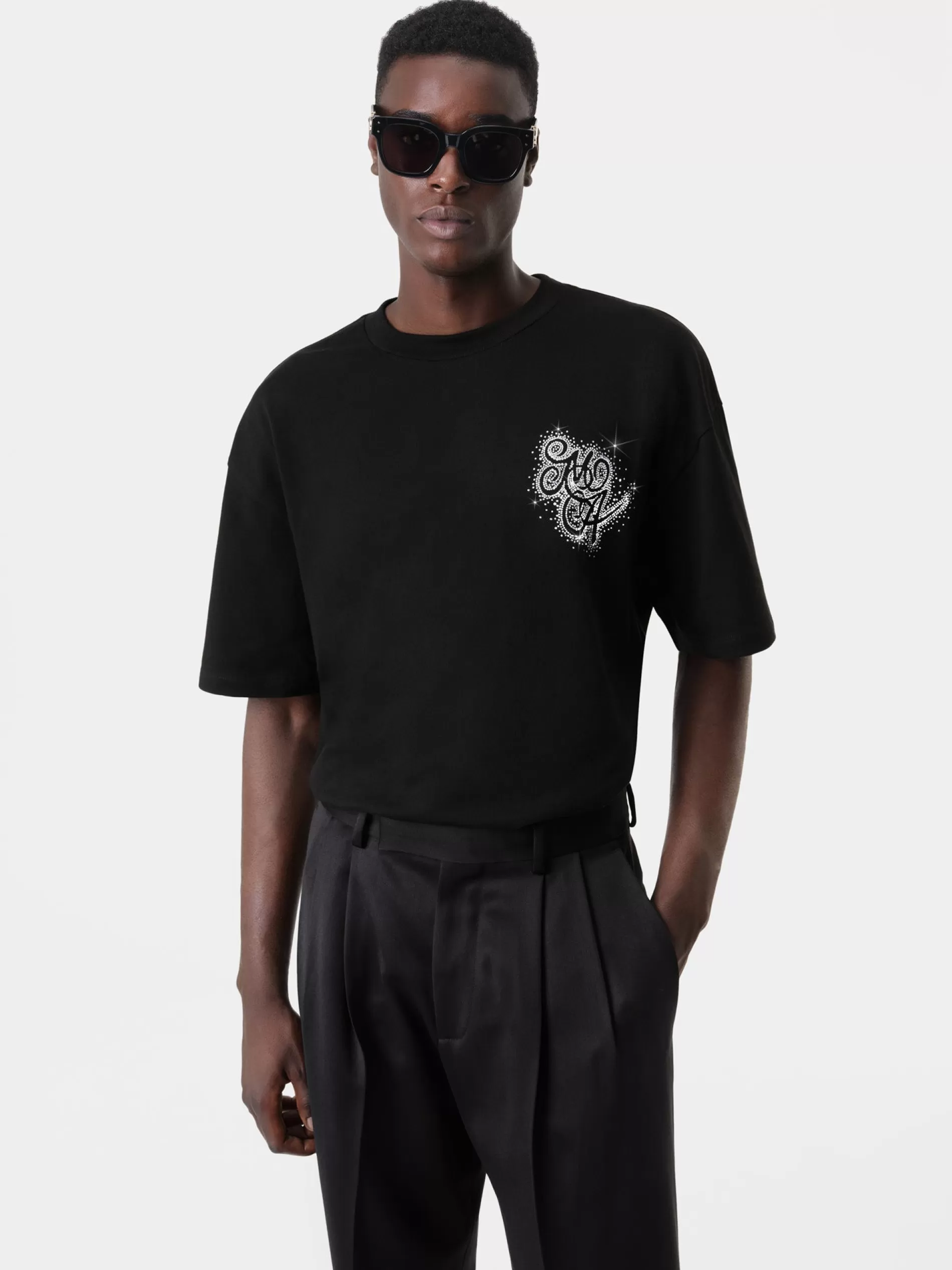 AMIRI Tees>CRYSTAL BURST MA SWIRL OVERSIZED TEE BLACK