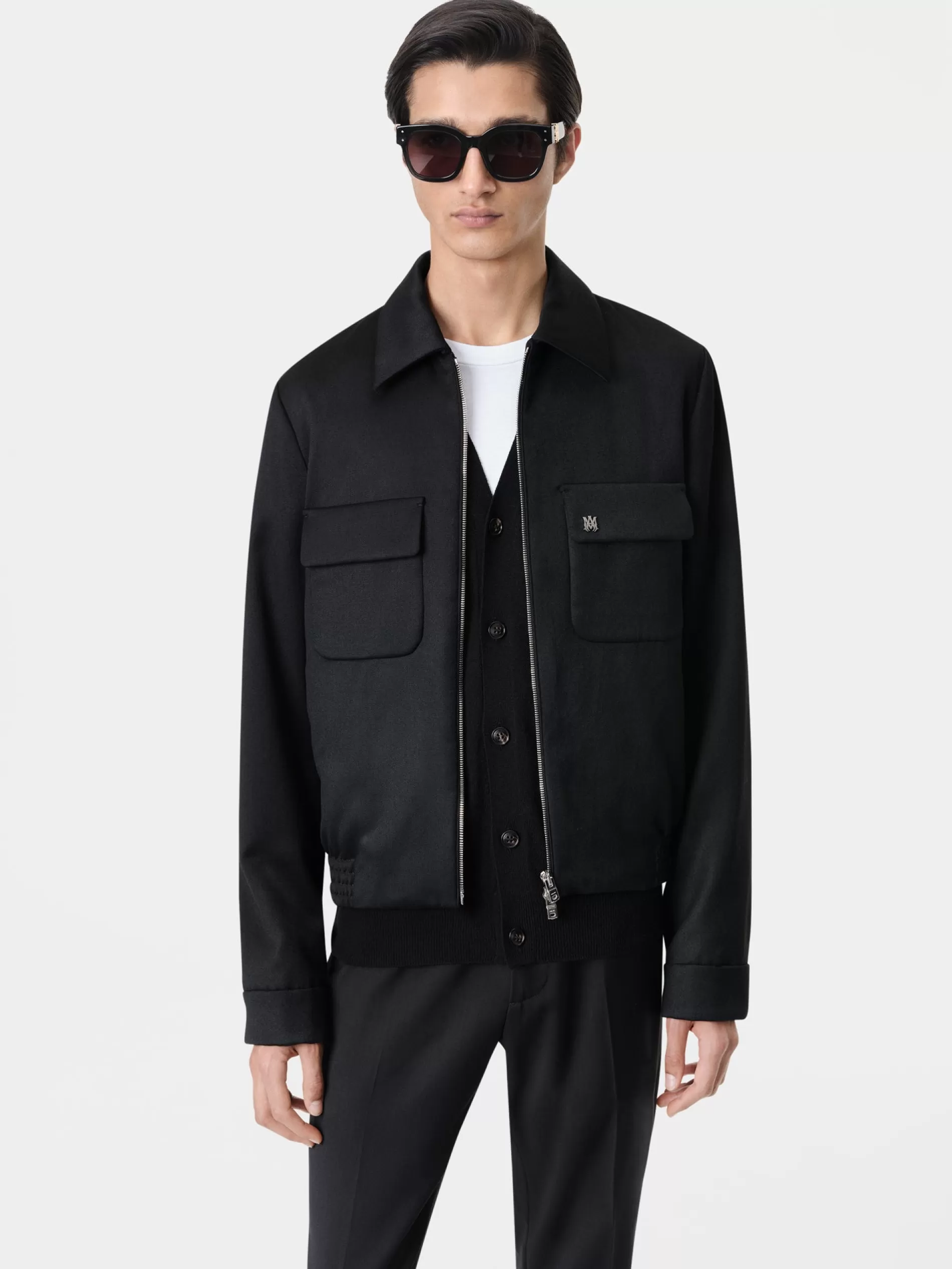 AMIRI Outerwear>DOUBLE POCKET ZIP BLOUSON- BLACK