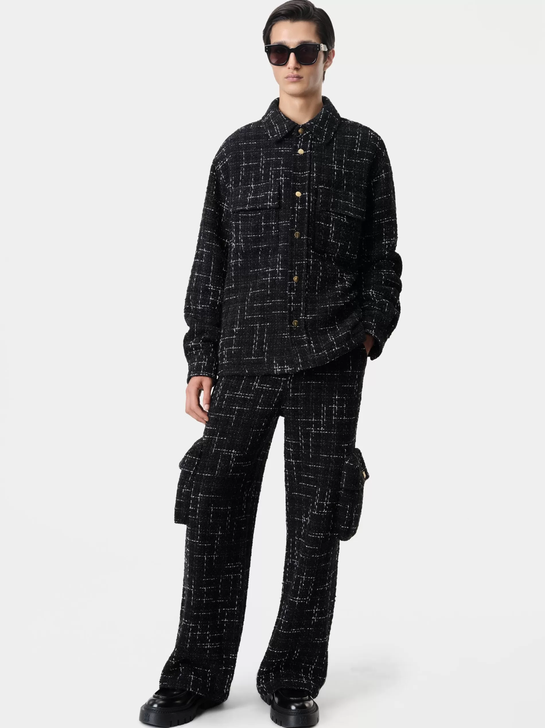 AMIRI Shirts>FLECK TWEED PADDED OVERSHIRT BLACK