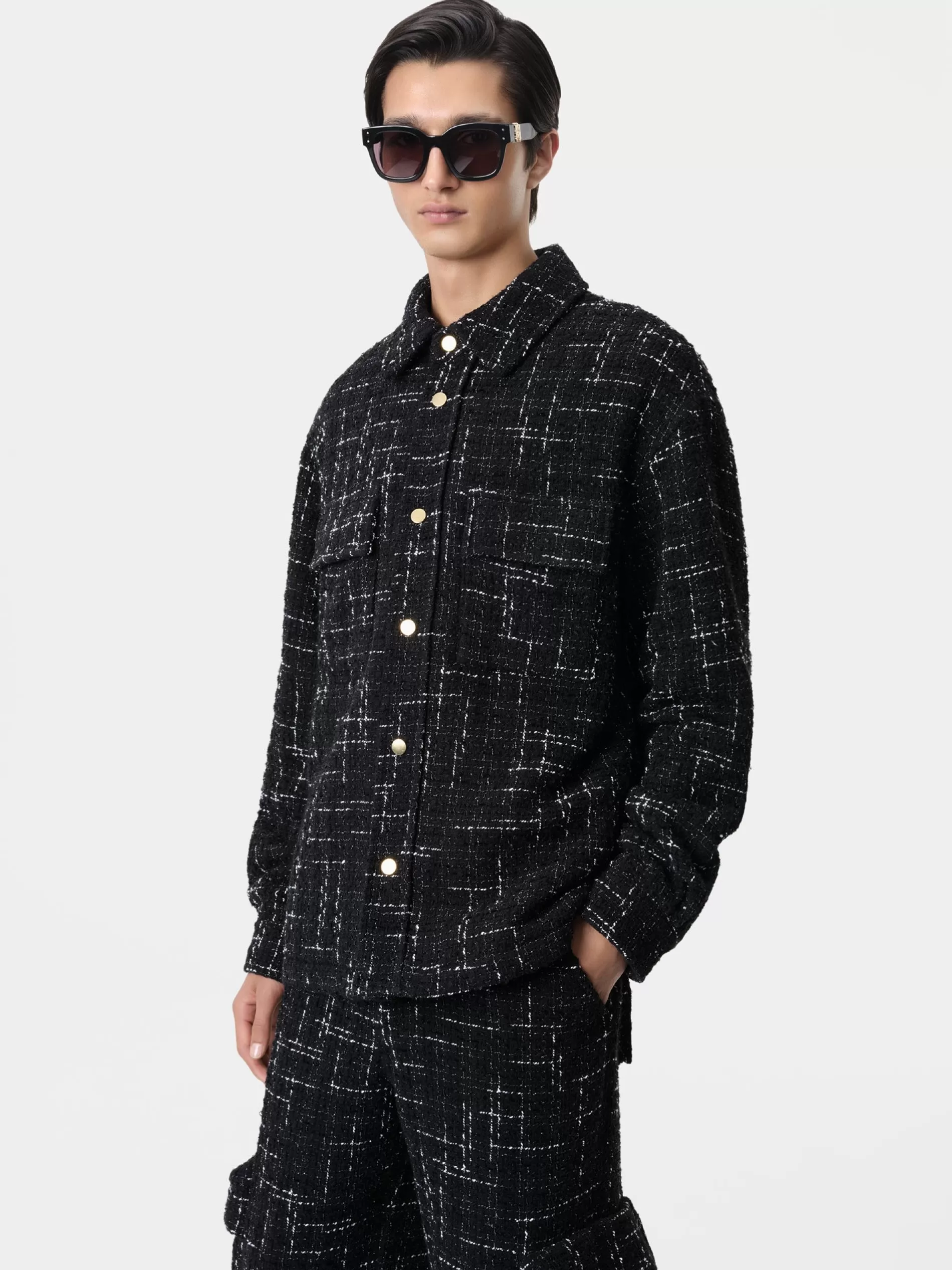 AMIRI Shirts>FLECK TWEED PADDED OVERSHIRT BLACK