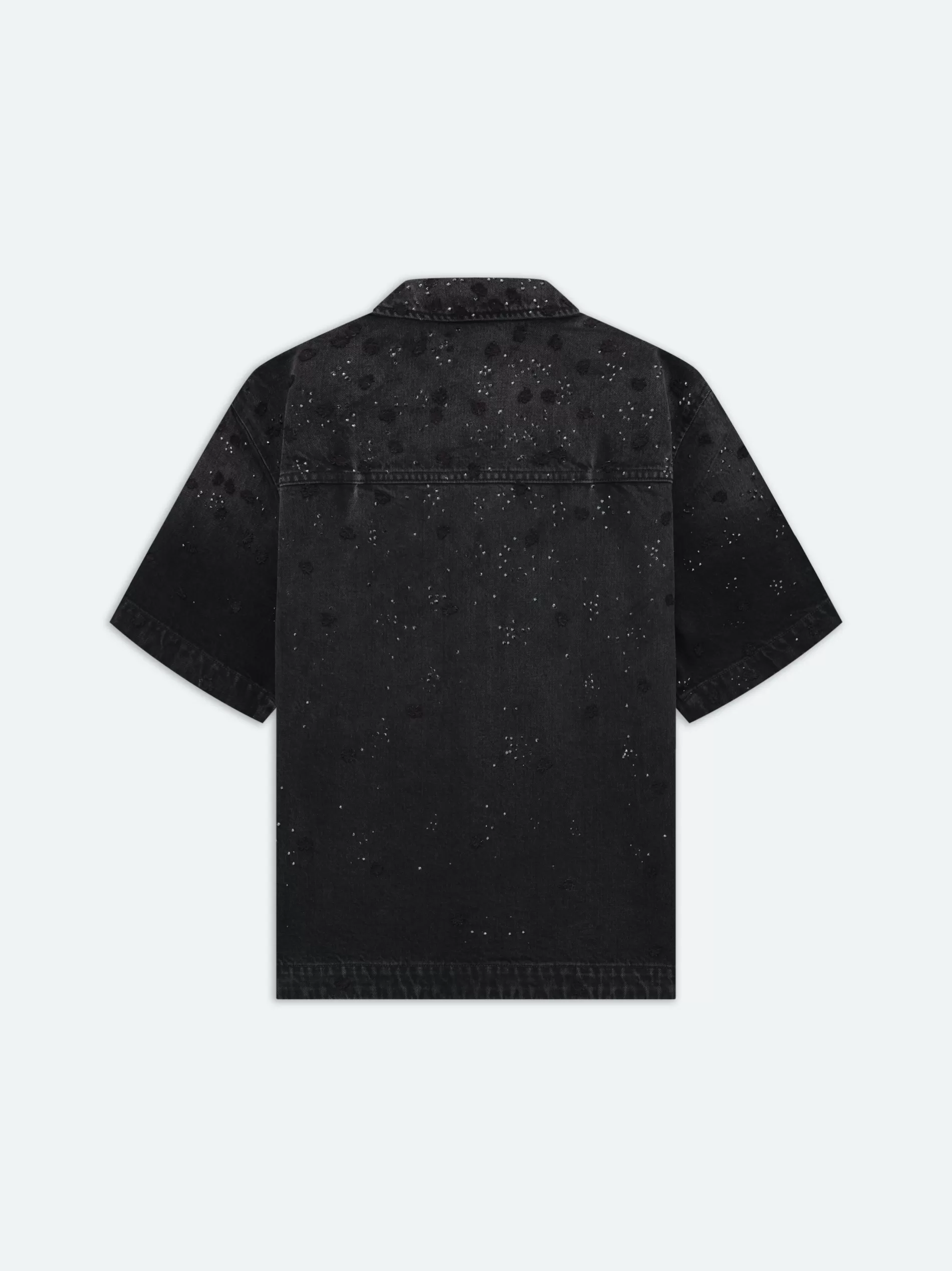 AMIRI Denim>FLORAL CRYSTAL DENIM SHORT SLEEVE SHIRT FADED BLACK