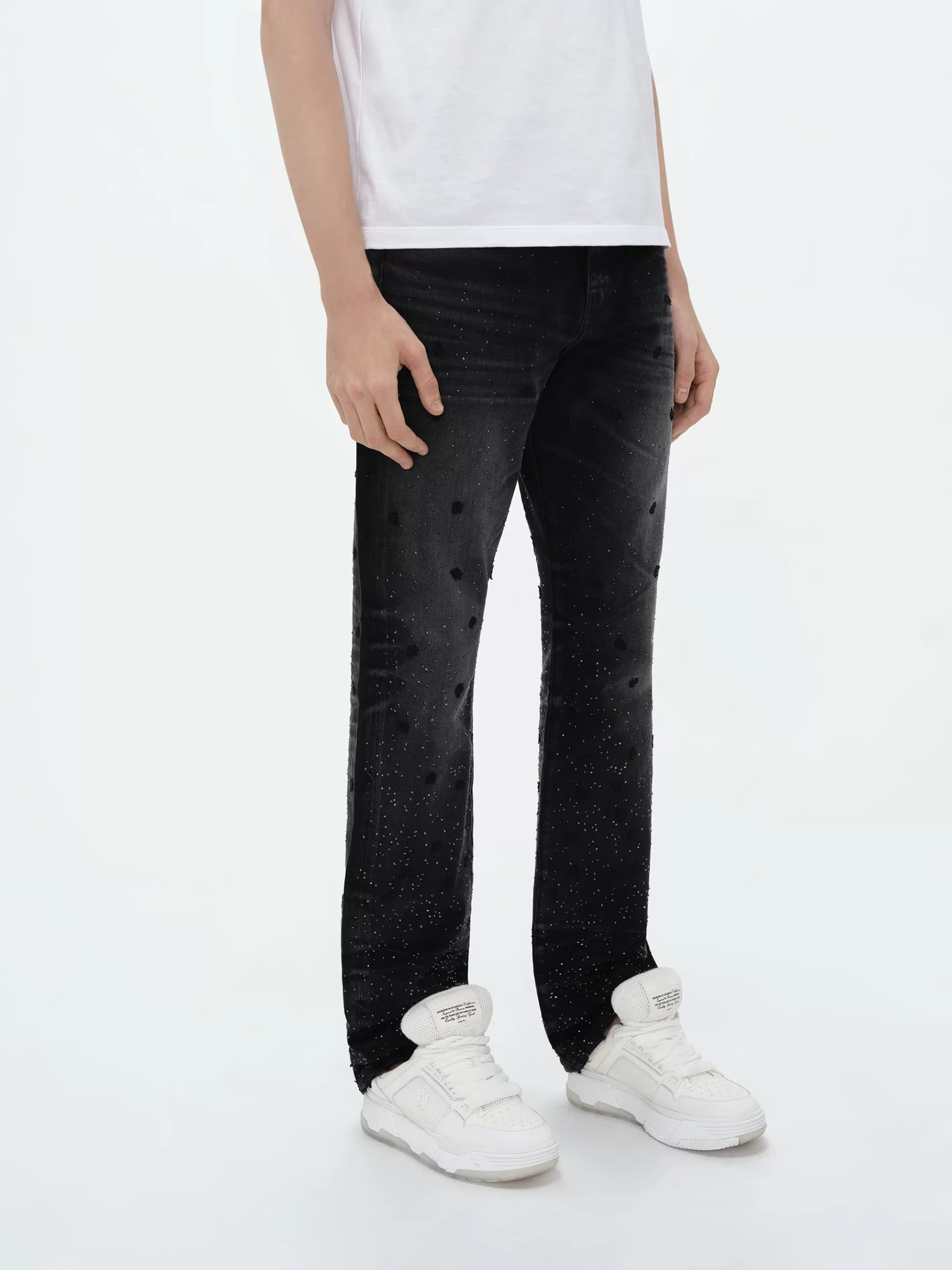 AMIRI Denim>FLORAL CRYSTAL STRAIGHT JEAN FADED BLACK