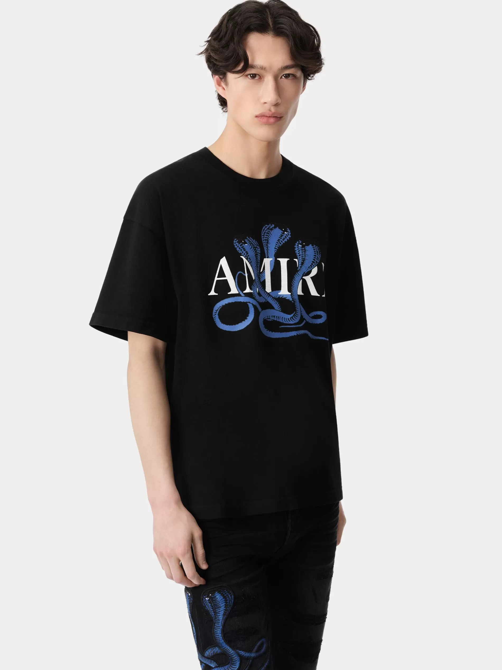 AMIRI Tees>GLITTER POISON LOGO SKATER TEE Black Blue