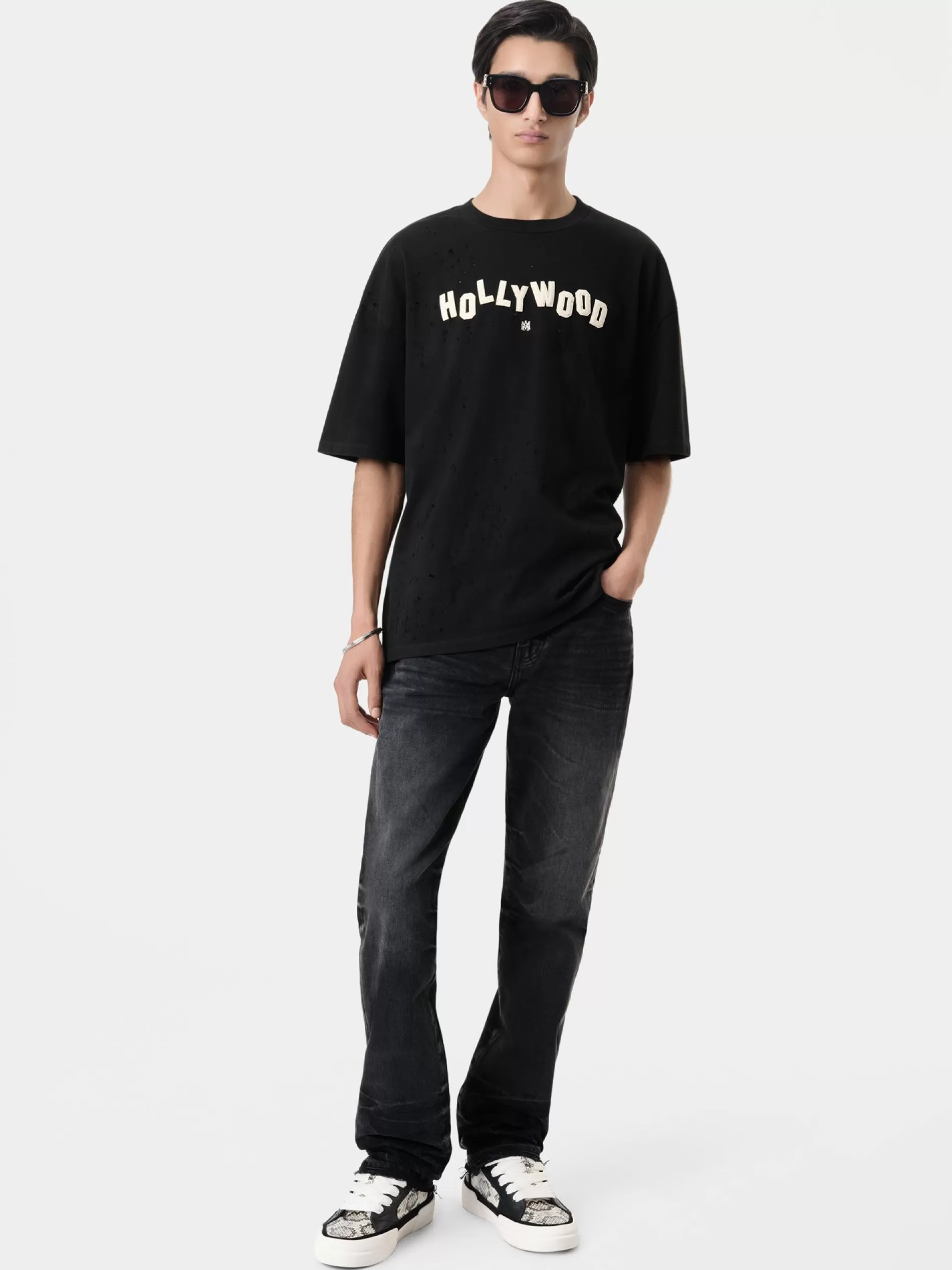 AMIRI Tees>HOLLYWOOD SHOTGUN OVERSIZED TEE BLACK