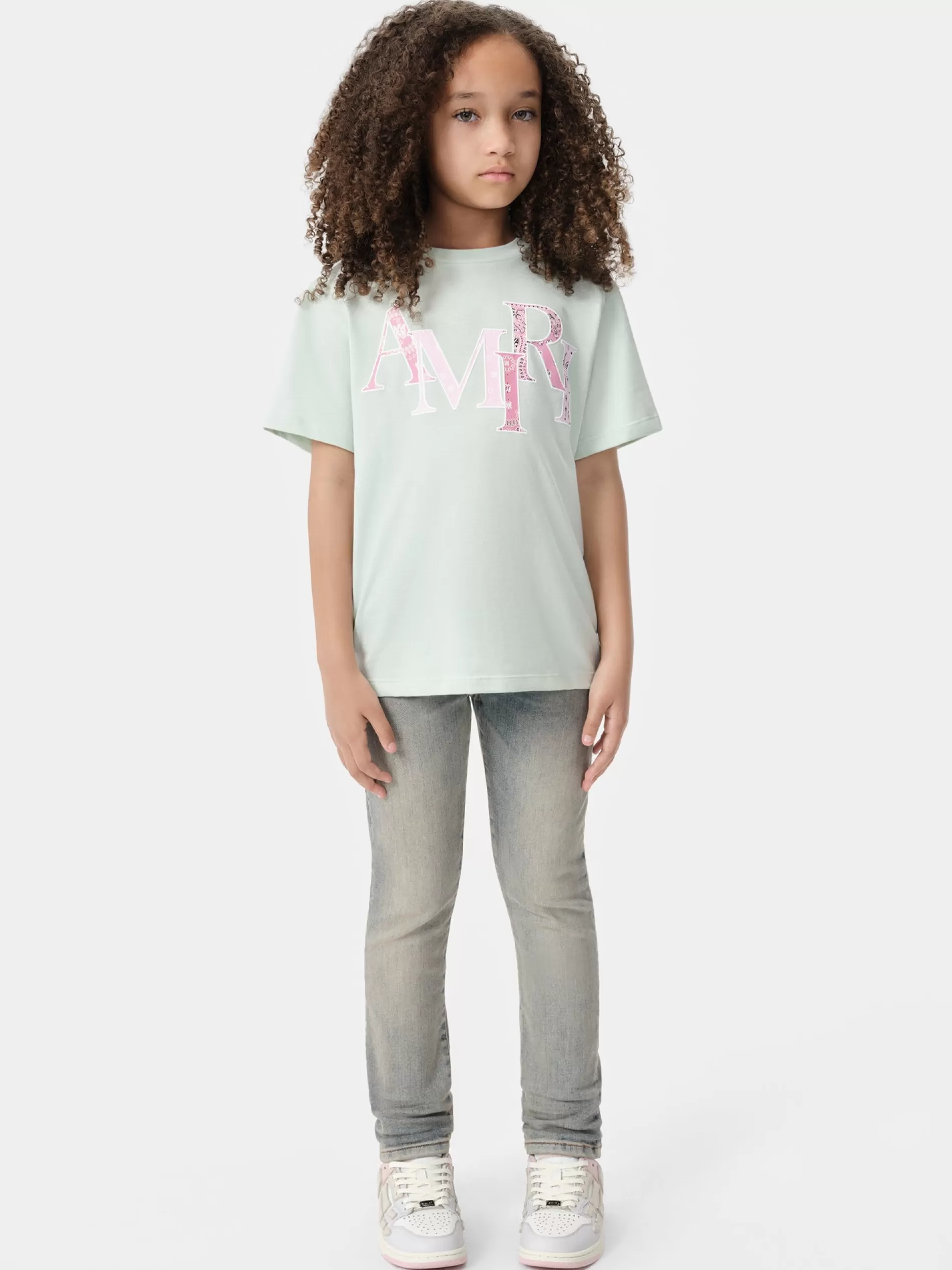 AMIRI Tees>KIDS' BANDANA STAGGERED TEE Surf Spray