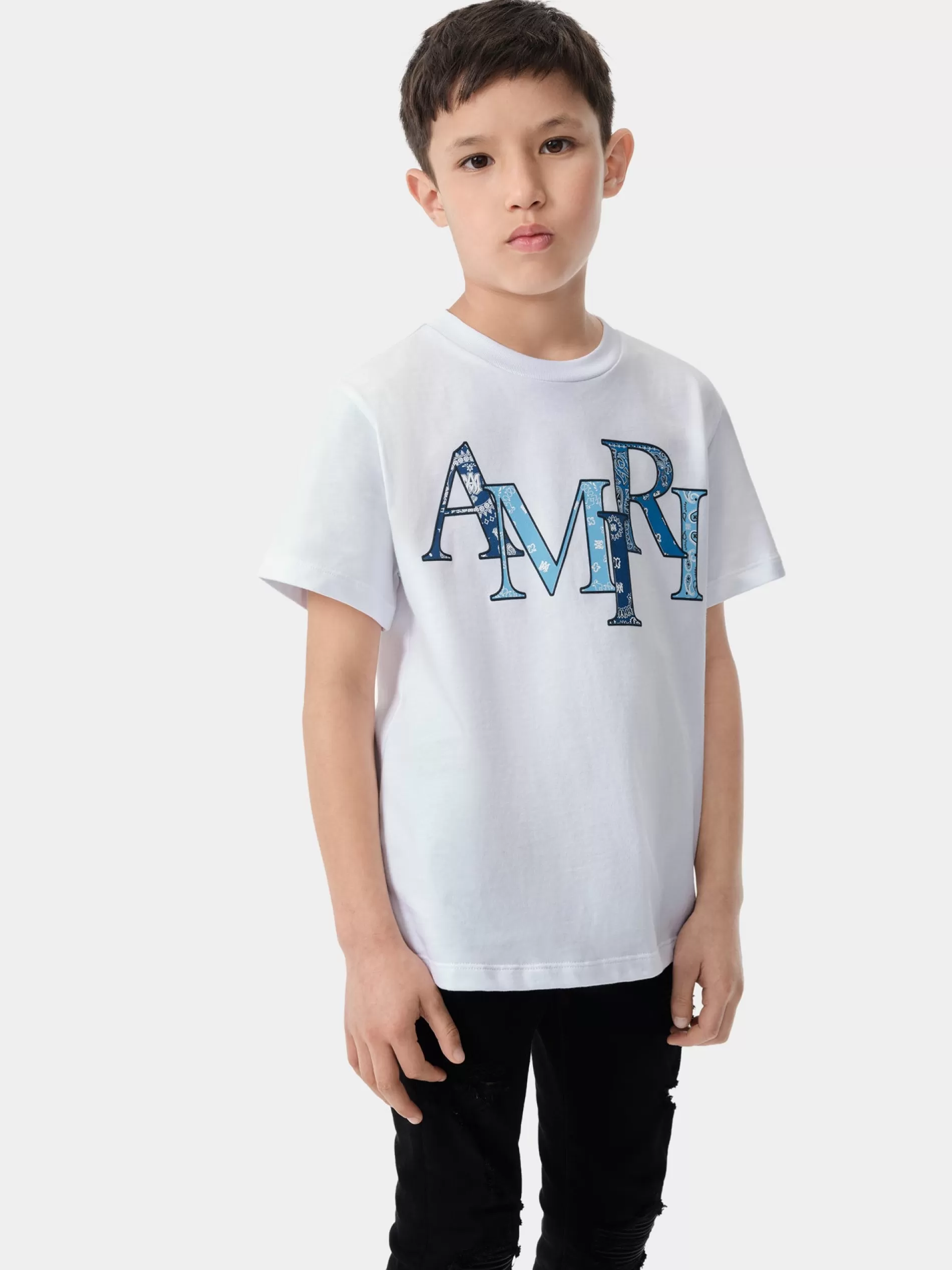 AMIRI Tees>KIDS' BANDANA STAGGERED TEE White