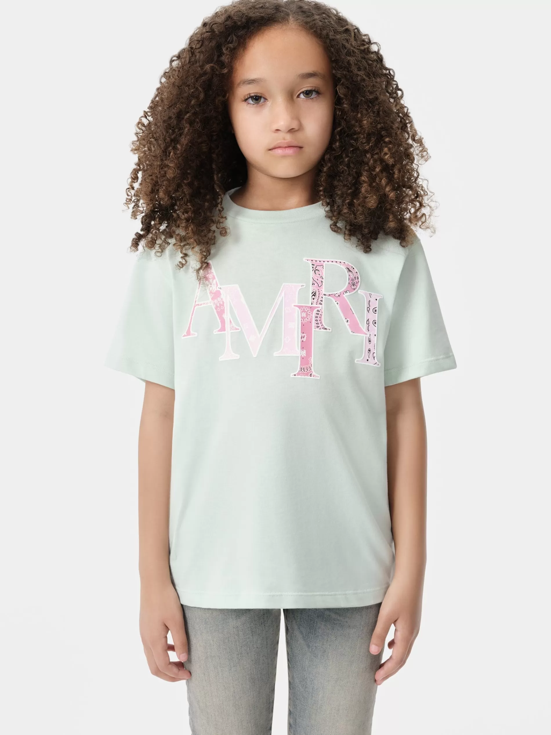 AMIRI Tees>KIDS' BANDANA STAGGERED TEE Surf Spray