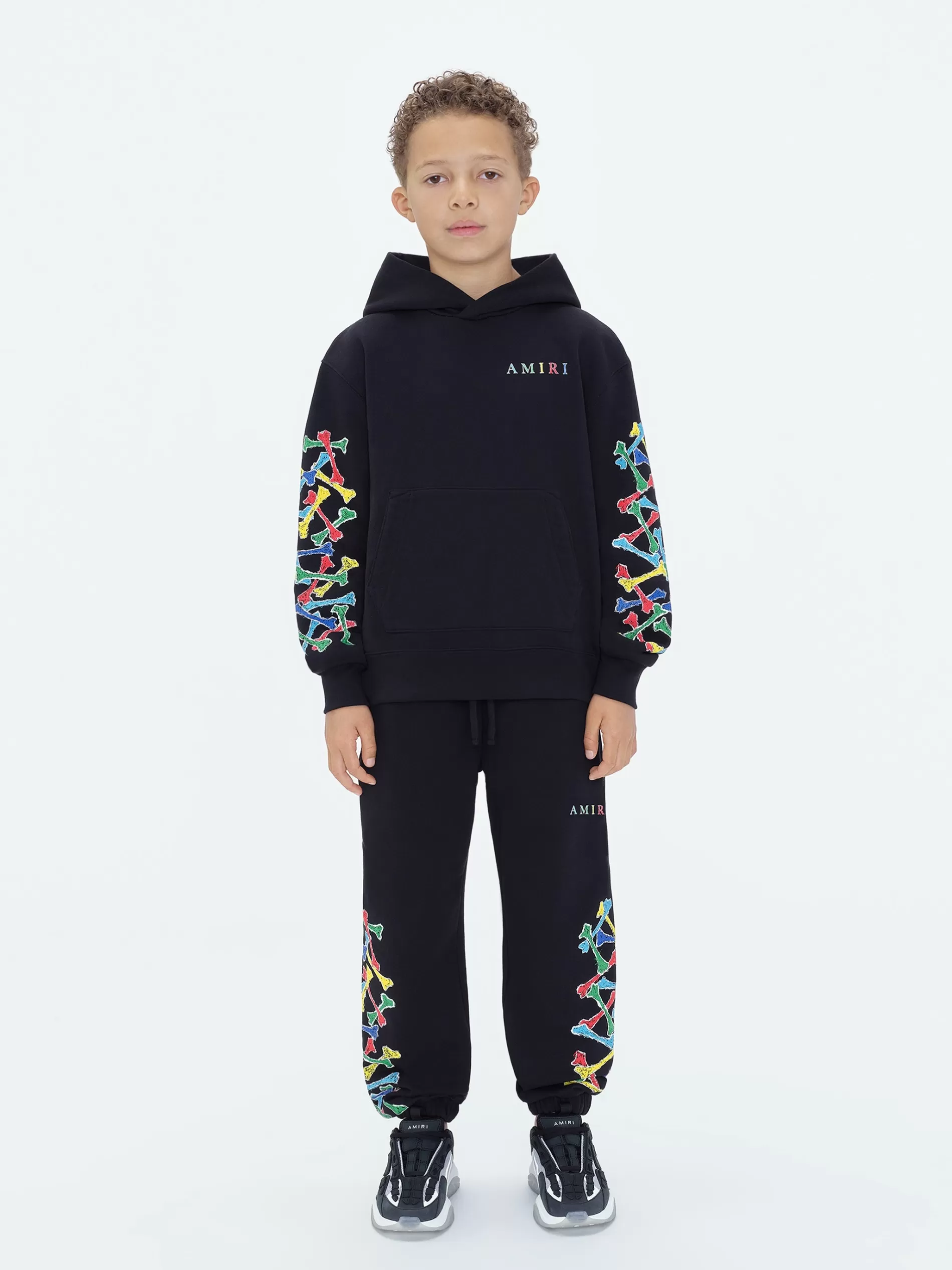 AMIRI Sweatshirts>Kids Bones Scribble Hoodie BLACK