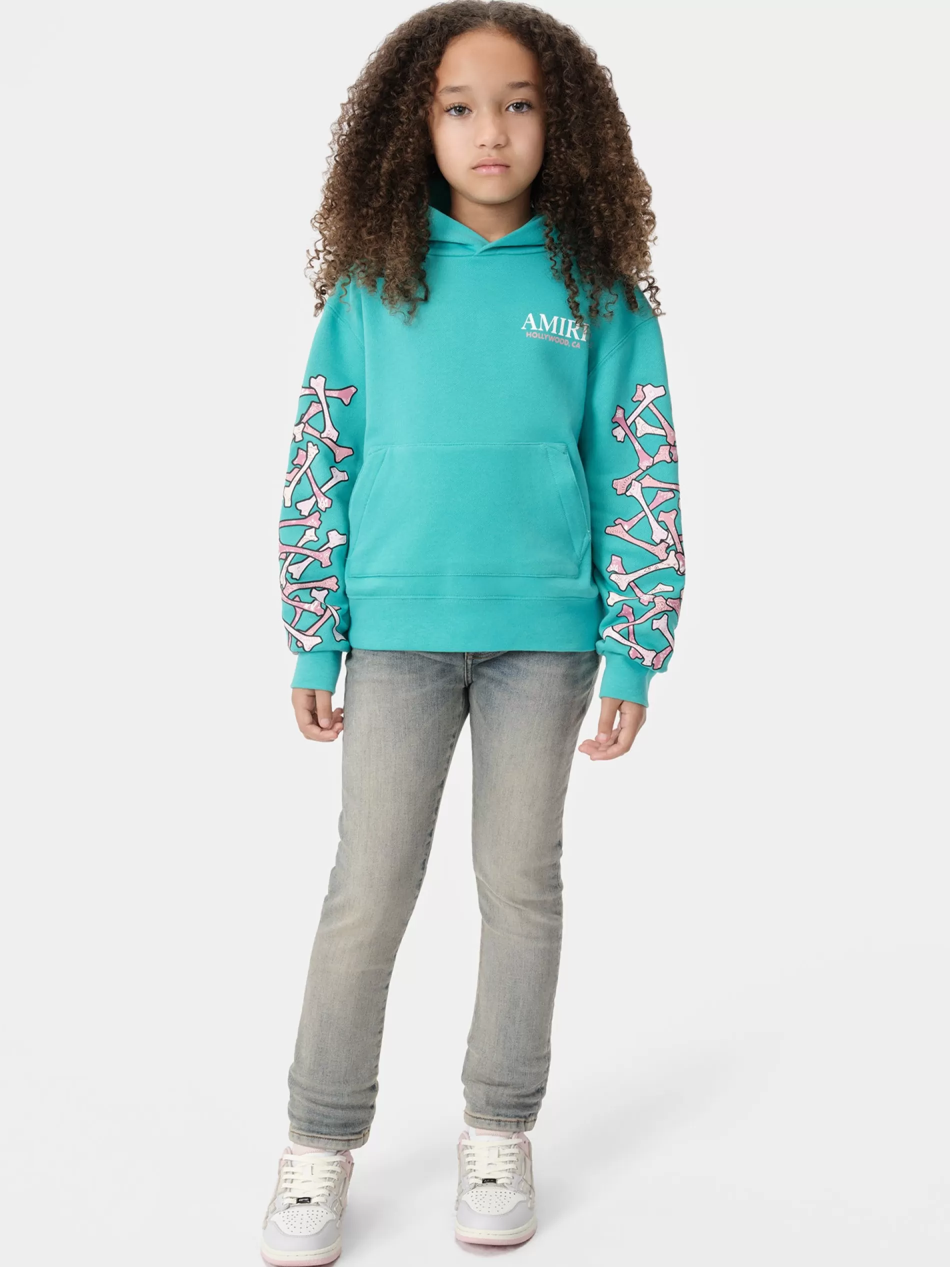 AMIRI Sweatshirts>KIDS' BANDANA BONES STACKED HOODIE Sea Blue