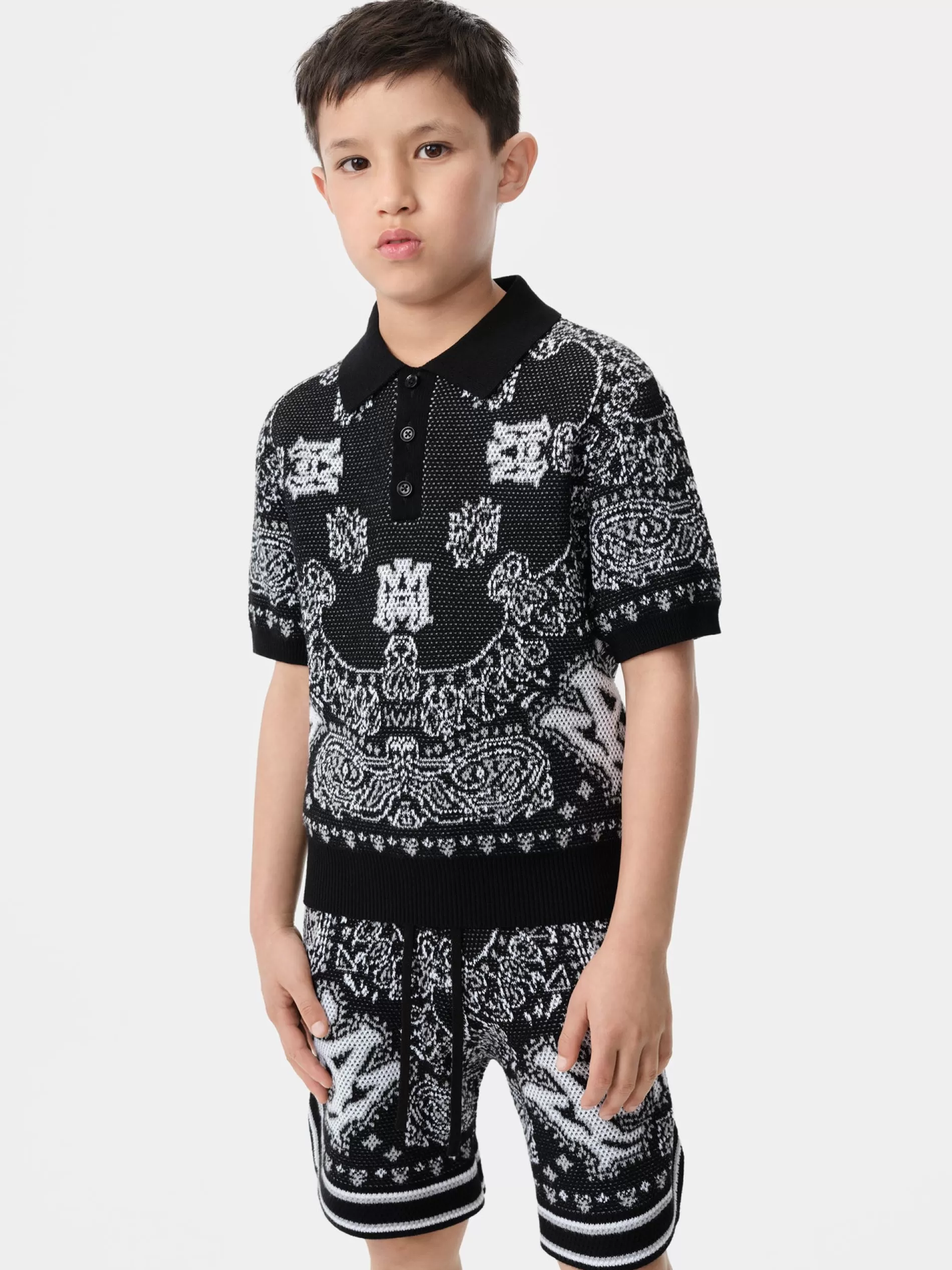 AMIRI Knitwear | Shirts>KIDS' BANDANA POLO BLACK