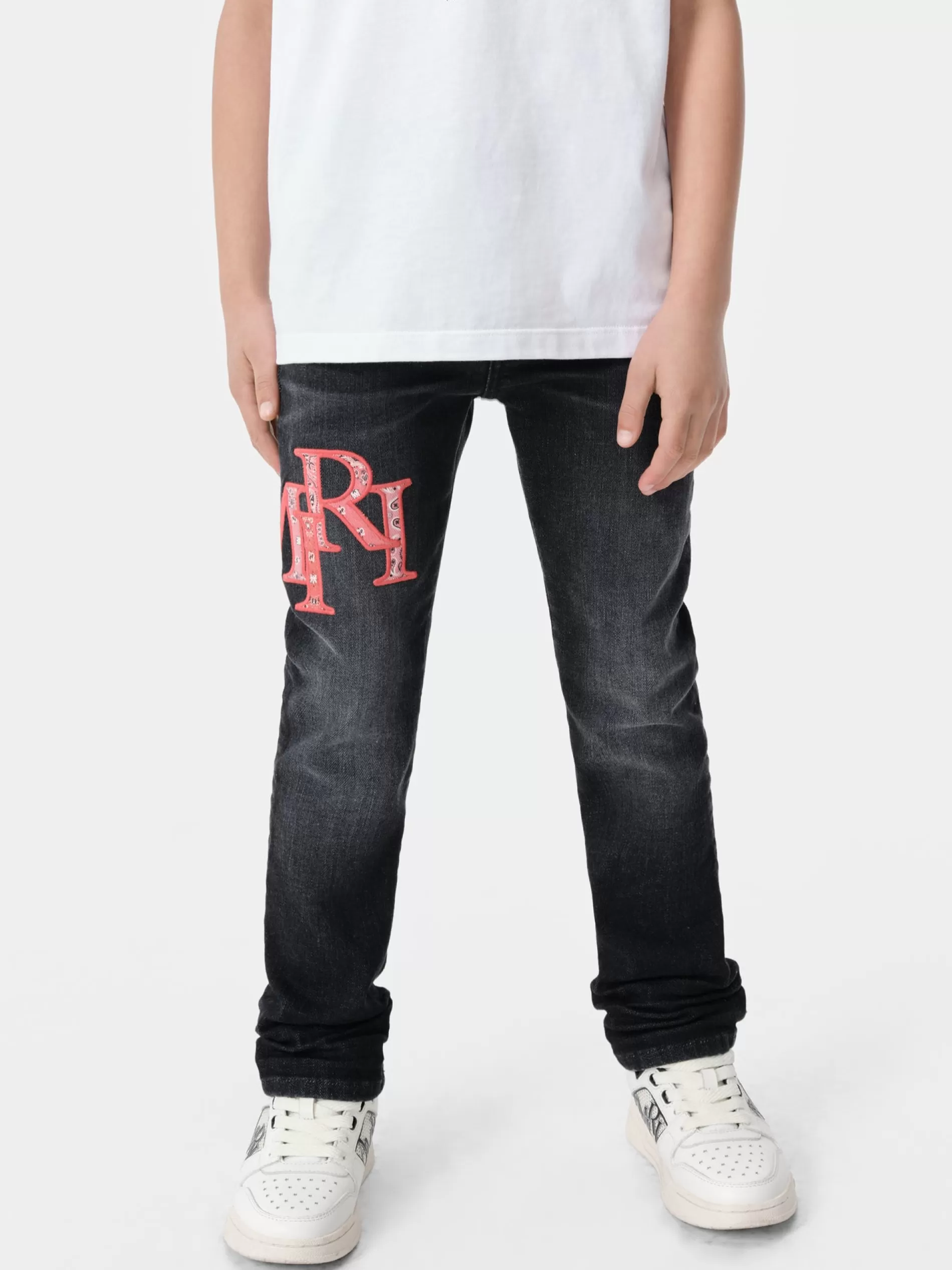 AMIRI Denim>KIDS' BANDANA STAGGERED LOGO JEAN FADED BLACK