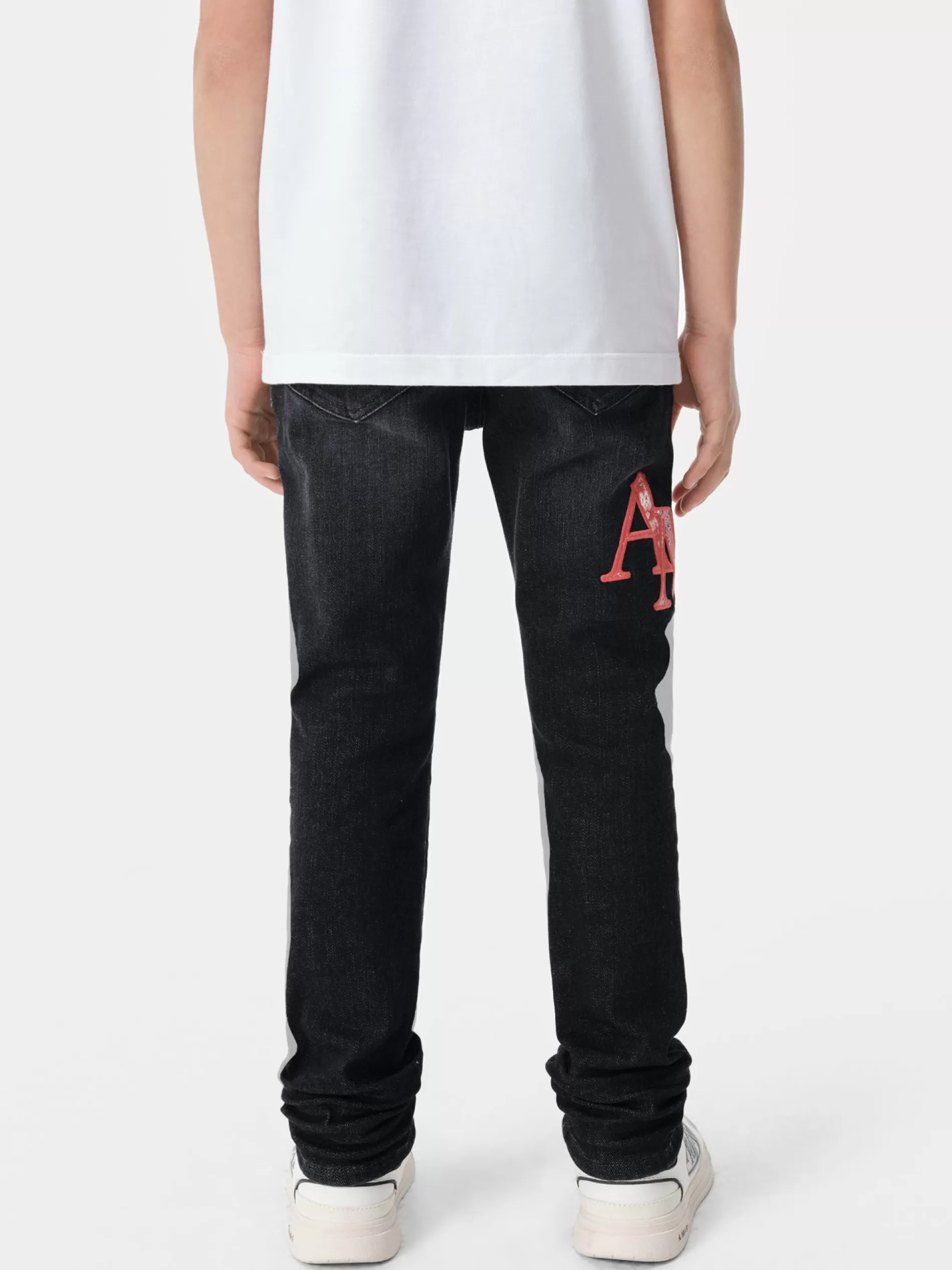 AMIRI Denim>KIDS' BANDANA STAGGERED LOGO JEAN FADED BLACK